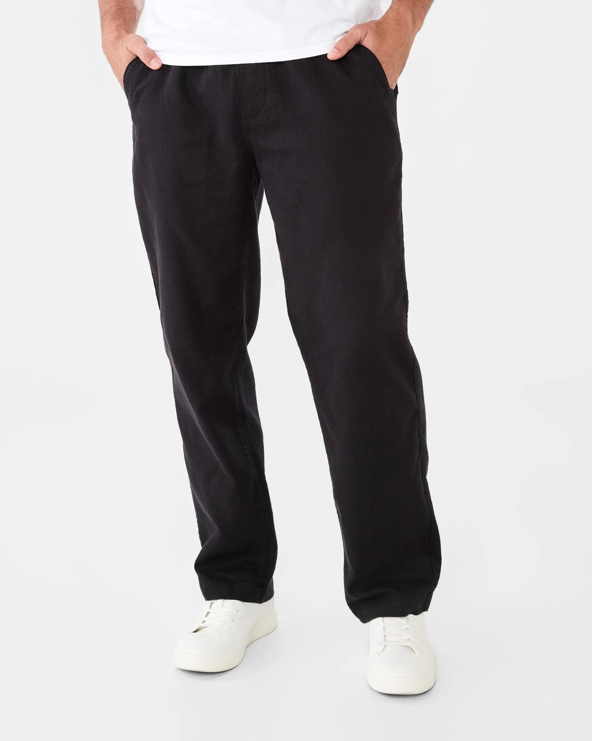 1 Elastic Waist Cotton Slub Pants Black, 1 of 6