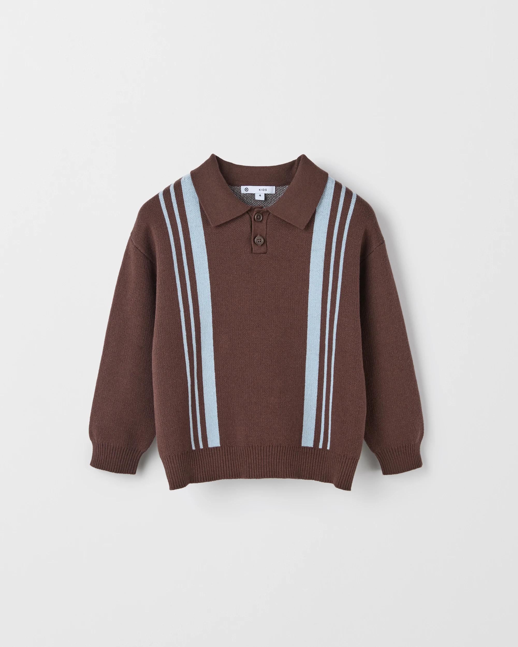 6 Target Kids Australian Cotton Lightweight Long Sleeve Knit Polo Top BROWN, 6 of 7