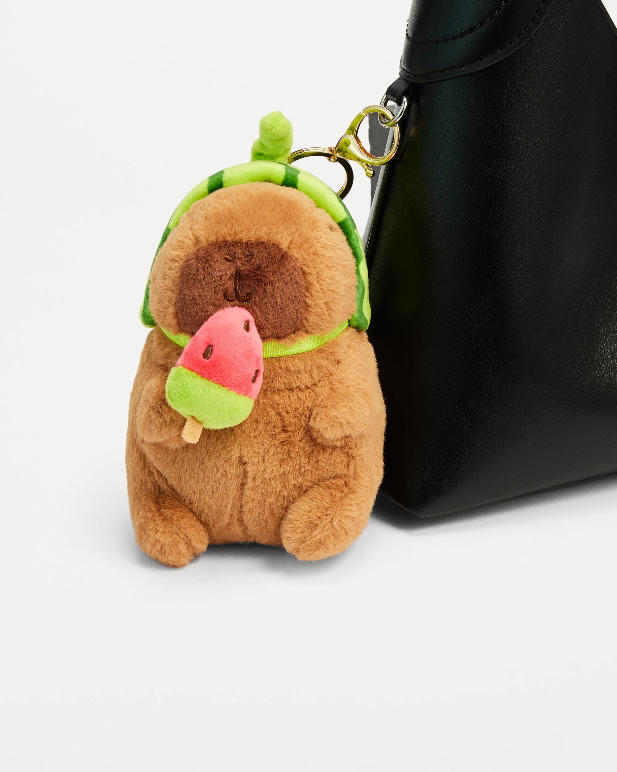 4 Capybara Watermelon Charm Keyring - Brown and Gold Tone Brown, 4 of 5