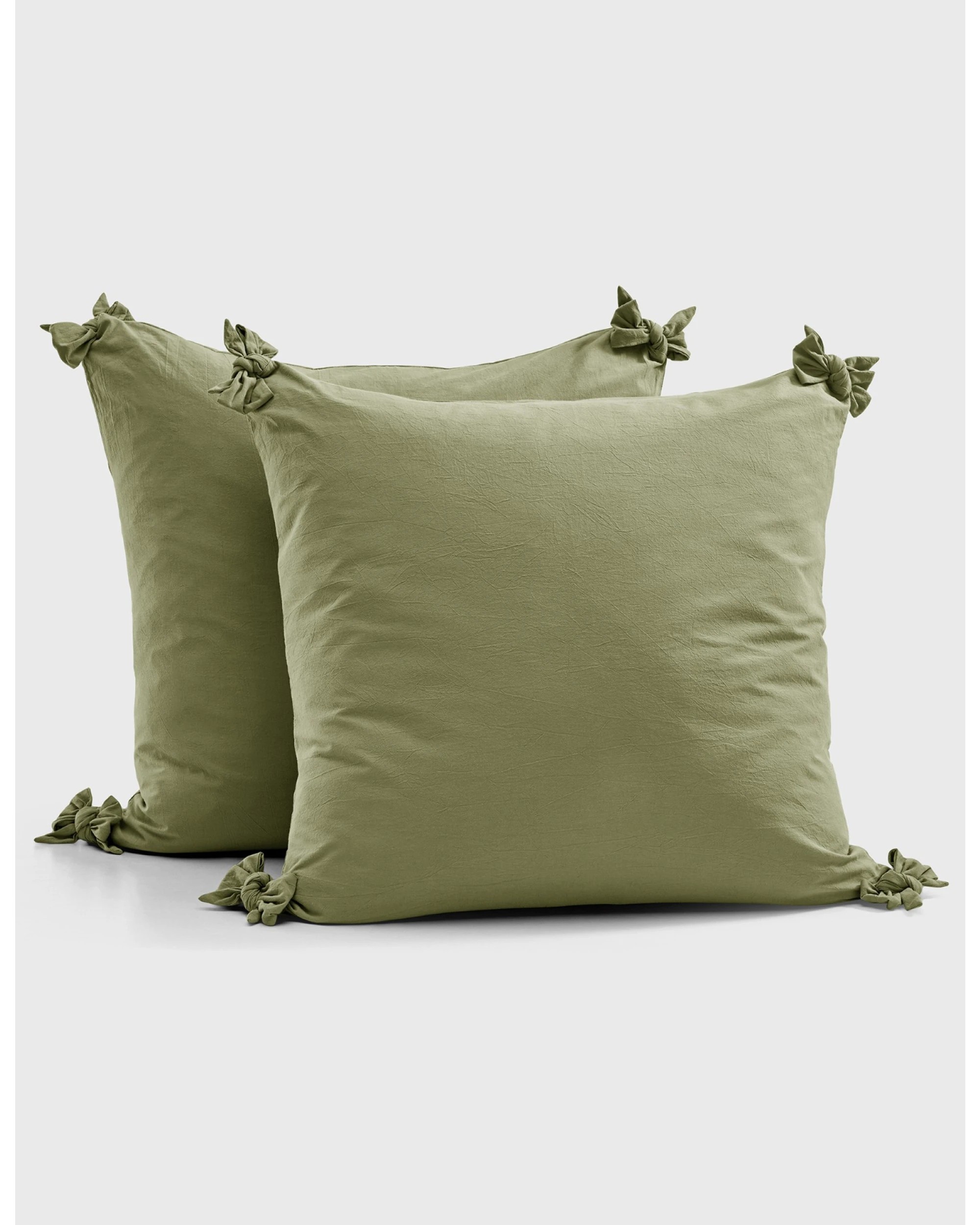1 Dreamaker Bonnie Washed Cotton European Pillowcase with Bows Twin Pack 65x65cm - Olive, 1 of 7