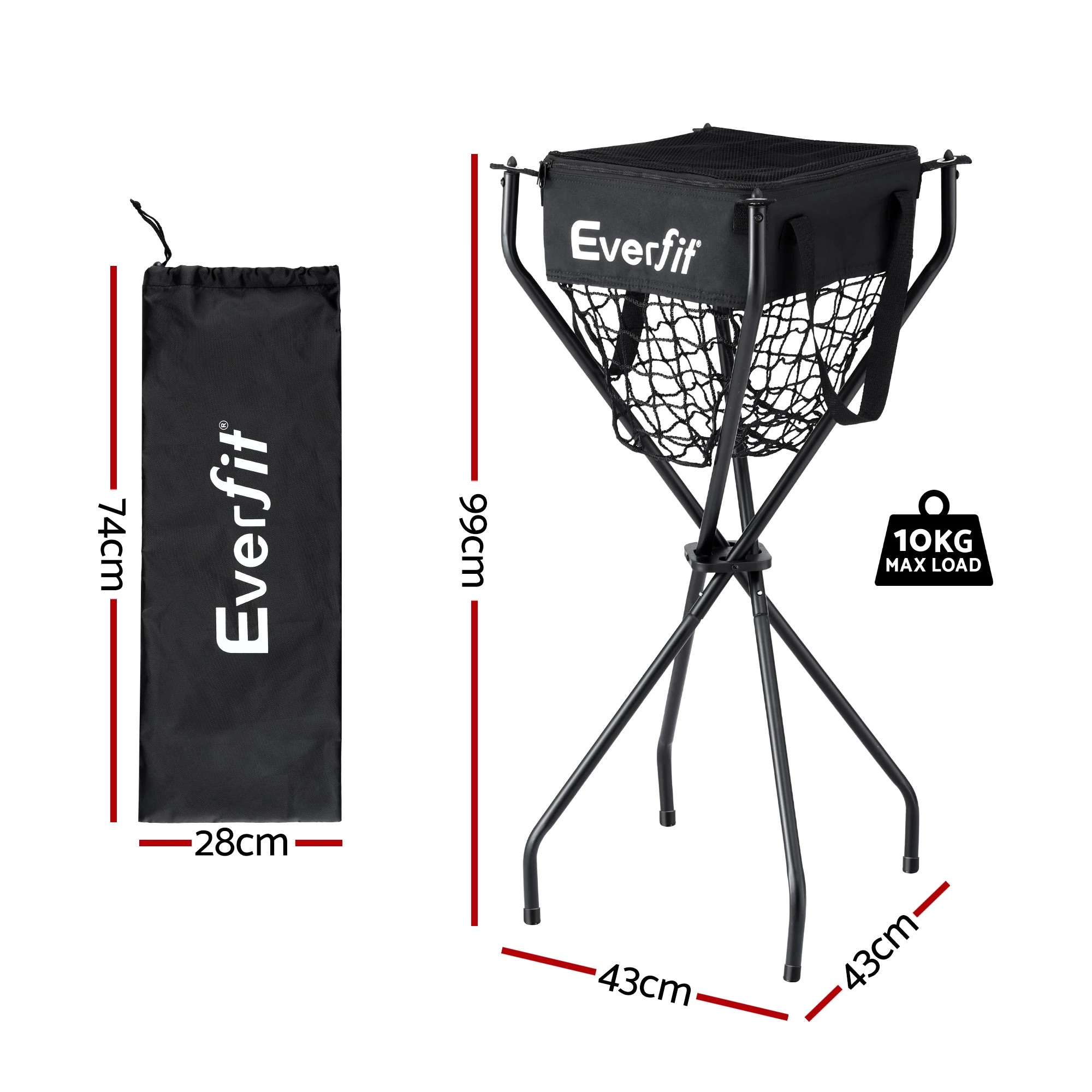 2 Everfit Portable Ball Cart Foldable Pickleball Tennis Baseball Softball - Black, 2 of 9