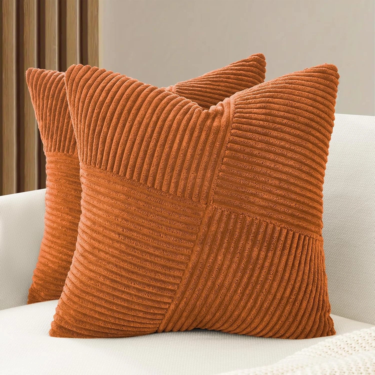 1 Gioia Casa 2-Pack Corduroy Windmill Inspired Cushion Covers 45x45cm - Terracotta, 1 of 2