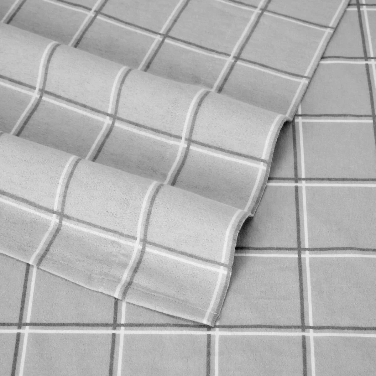 4 Check Flannelette Cotton Sheet Set - King Bed, Grey, 4 of 7