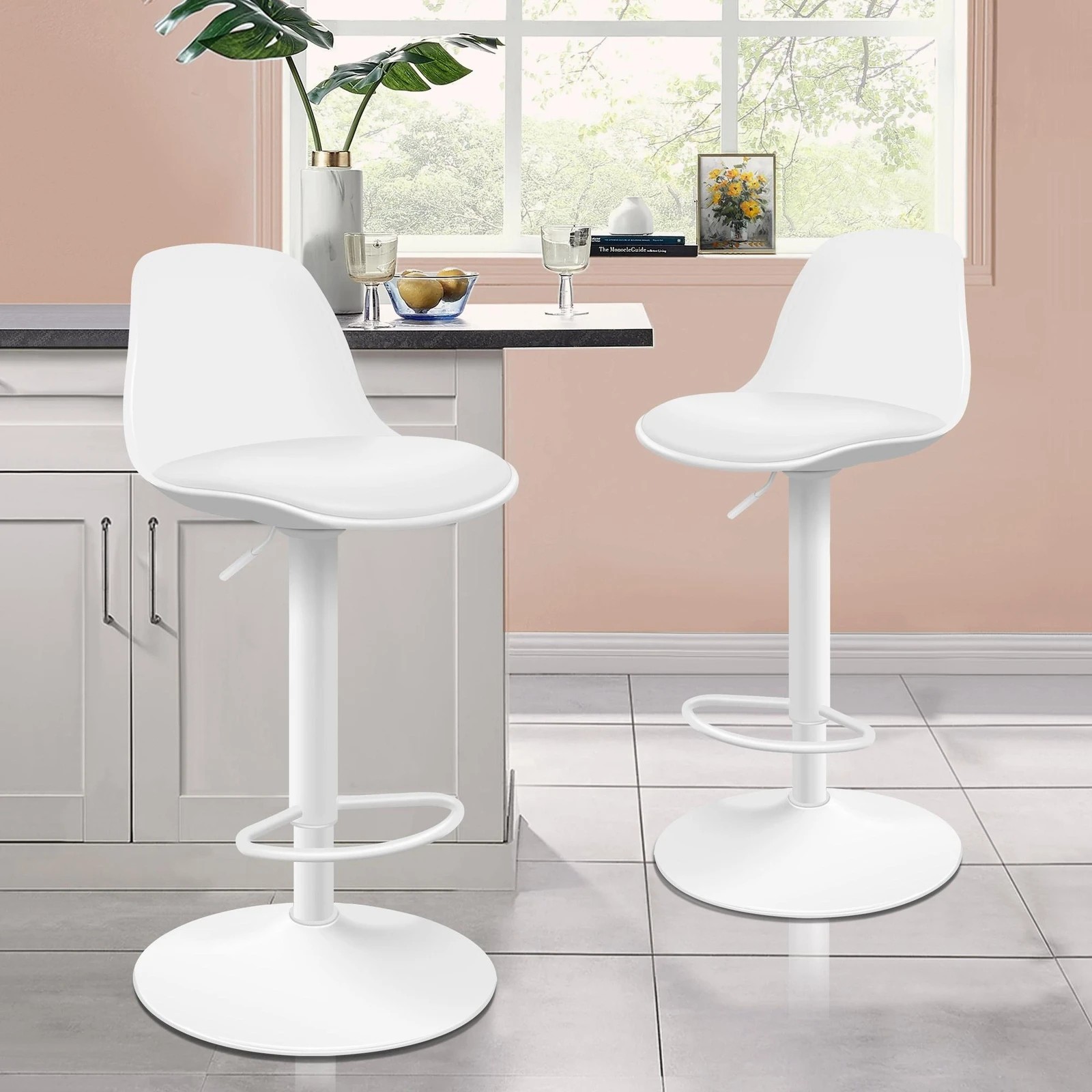 8 Alfordson 2x Bar Stools Kitchen Swivel Chair Leather Gas Lift Philip - White, 8 of 8