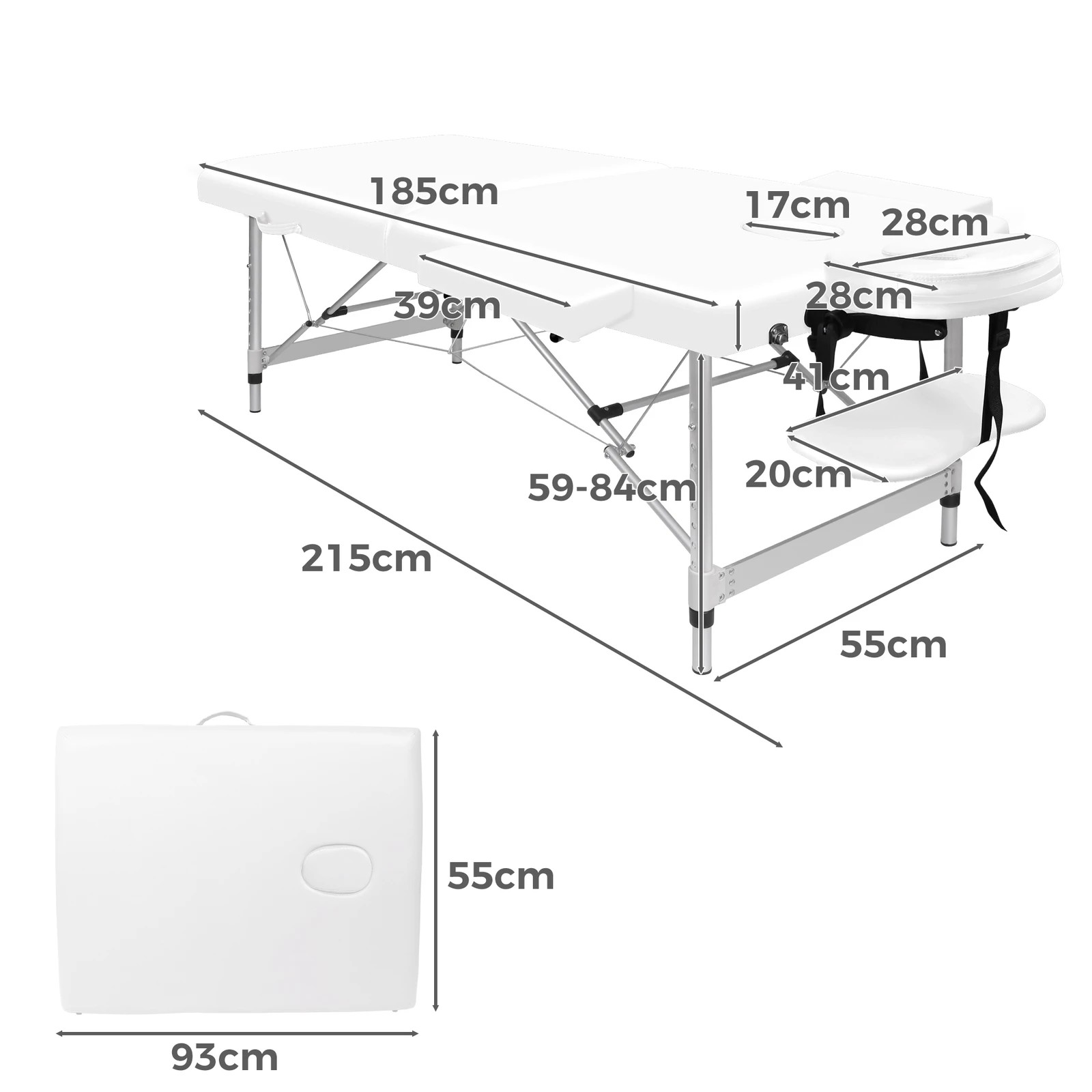 4 Alfordson Massage Table 2 Fold 55cm Foldable Portable Bed Desk Aluminium Lift Up - White, 4 of 4