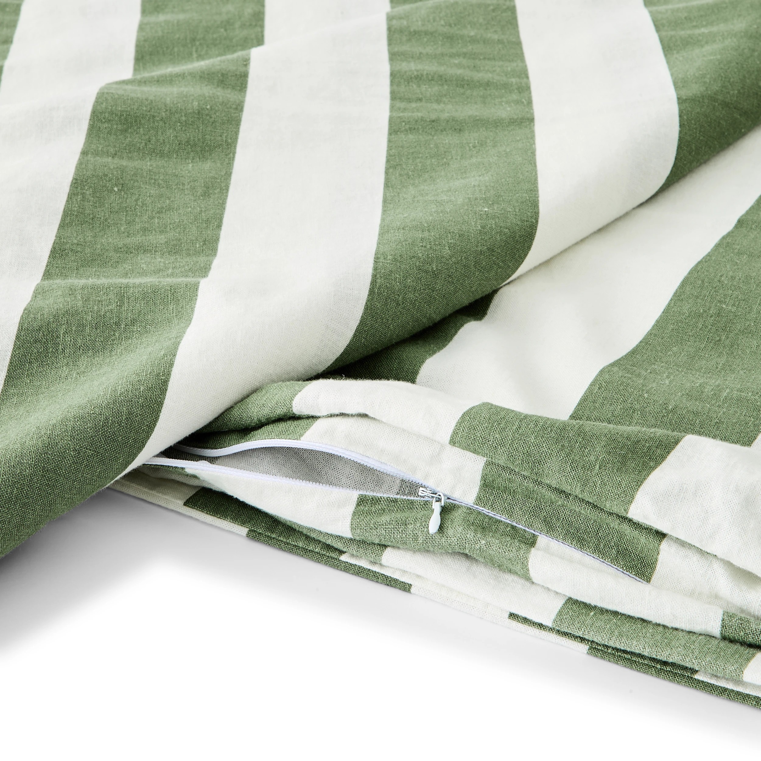 4 Stripe Linen Cotton Quilt Cover Set - Super King Bed, Forest, 4 of 7