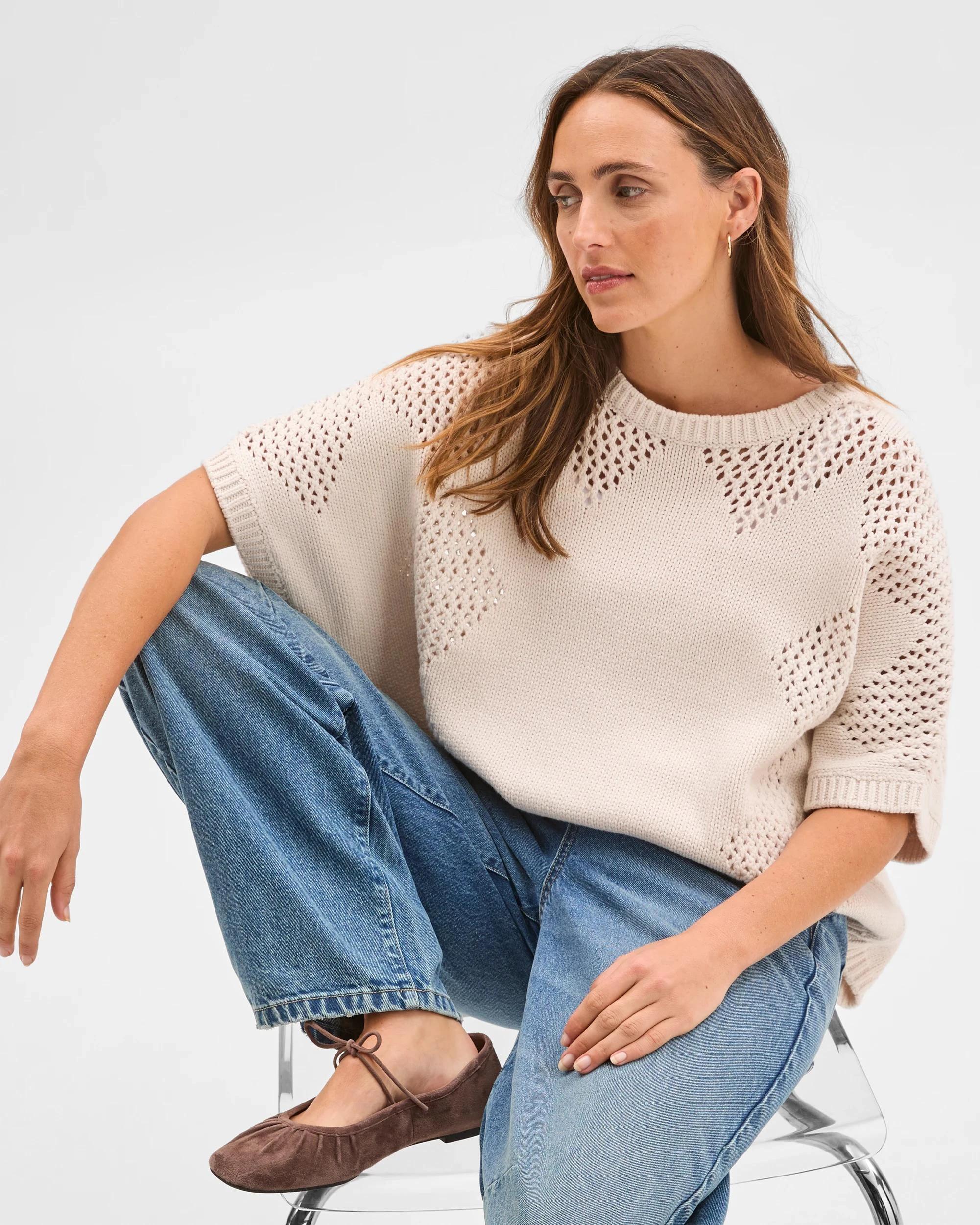 6 Target Woman Australian Cotton Blend Pointelle Slouch Knitted Top CHALK, 6 of 7