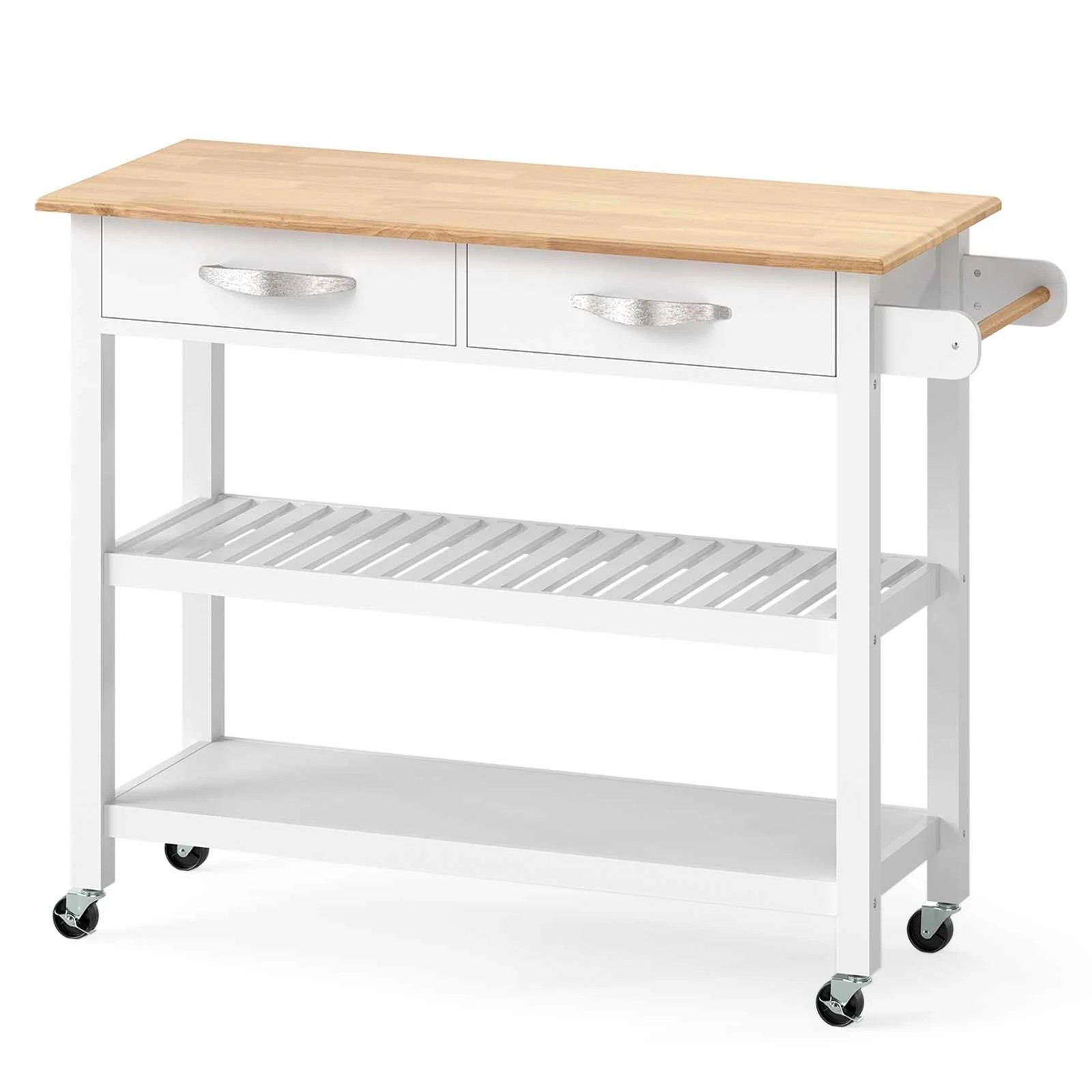 1 Costway Kitchen Island 3-Tier Rolling Utility Cart Wood Serving Trolley - White, 1 of 3