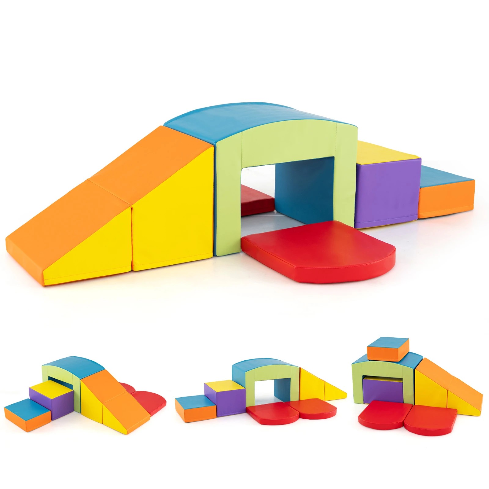 1 Costway 6pcs Fun Foam Blocks w/Tunnel Climb & Crawl Playset - Multi, 1 of 1
