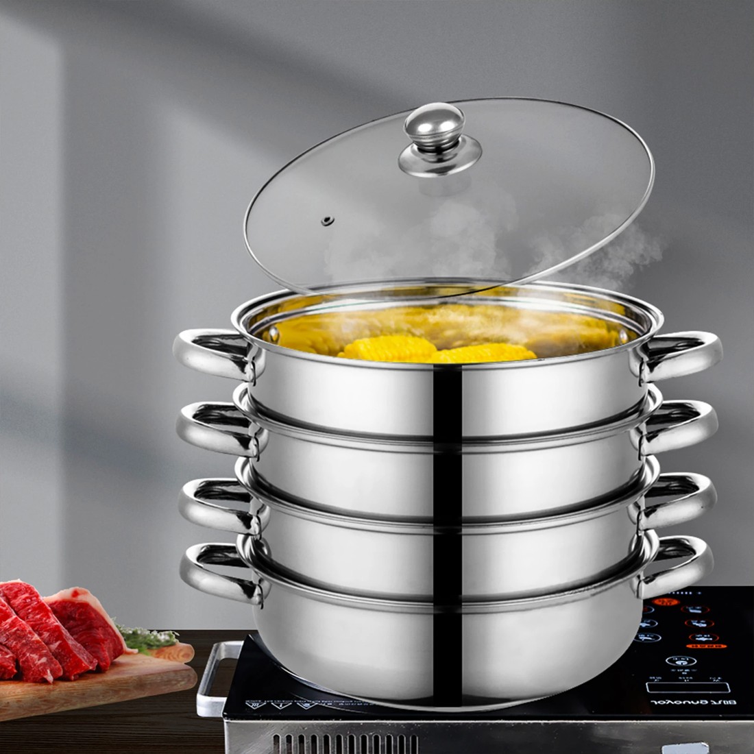 4 Toque Stainless Steel Steamer 4 Tier, 4 of 7