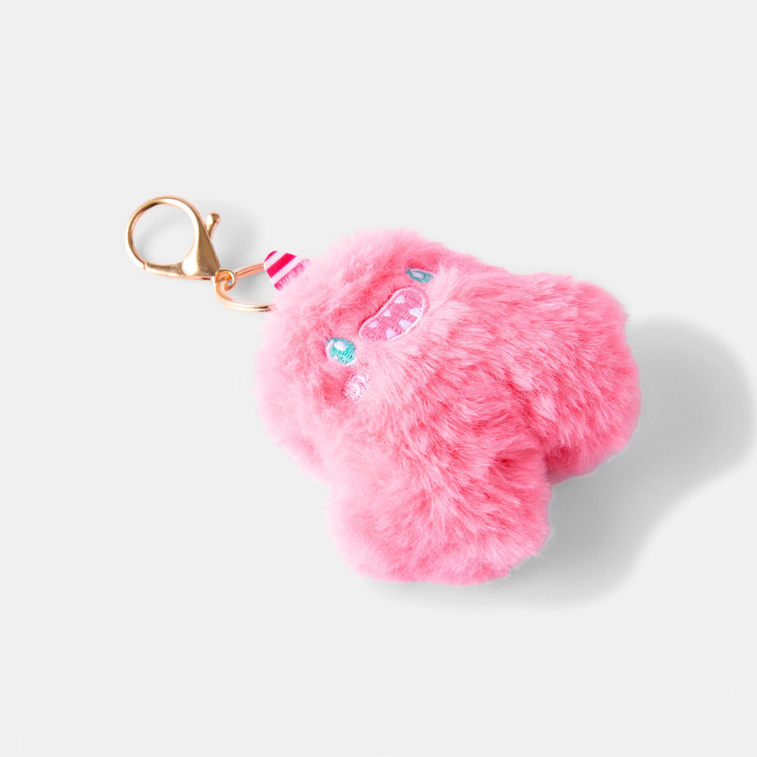 2 Fluffy Monster Charm Keyring - Gold Tone and Pink Pink, 2 of 3
