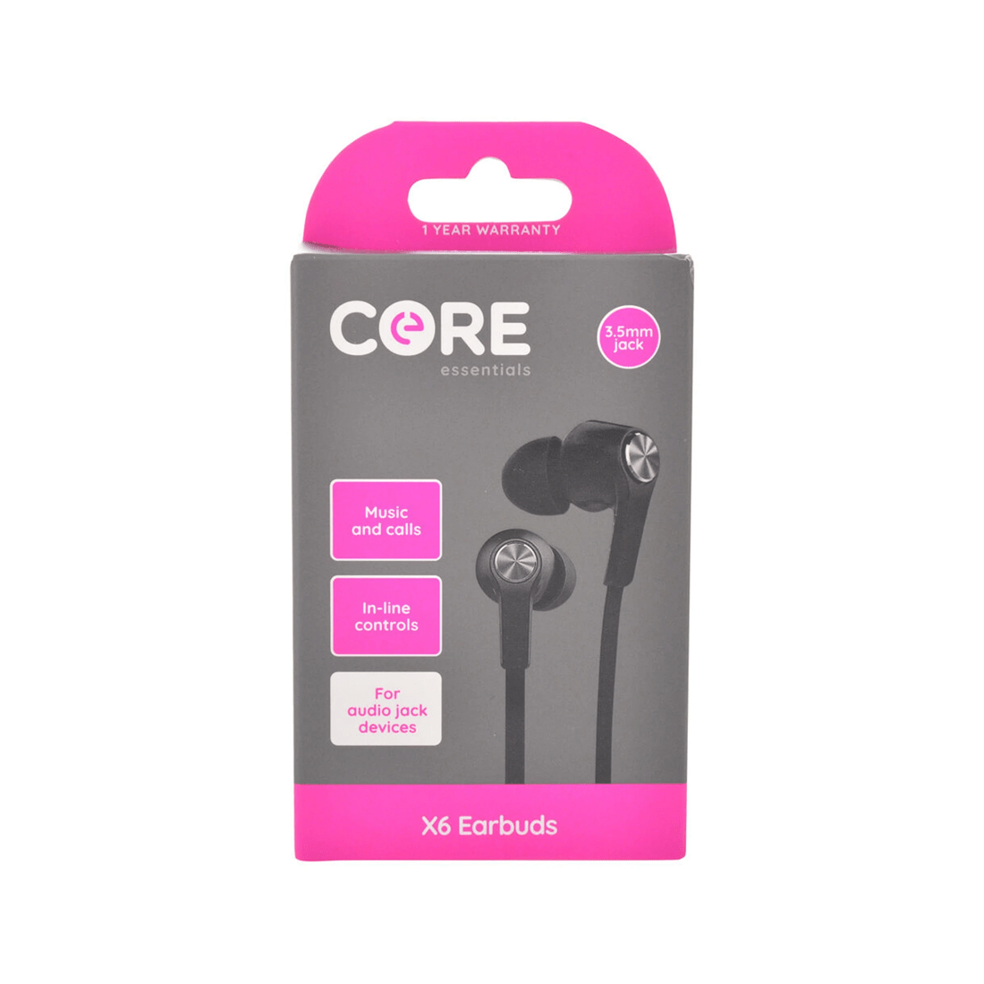 1 Core Essentials 3.5mm X6 In-Ear Earphones Earbuds With Mic Wired 1.2m Pack
 - black, 1 of 3