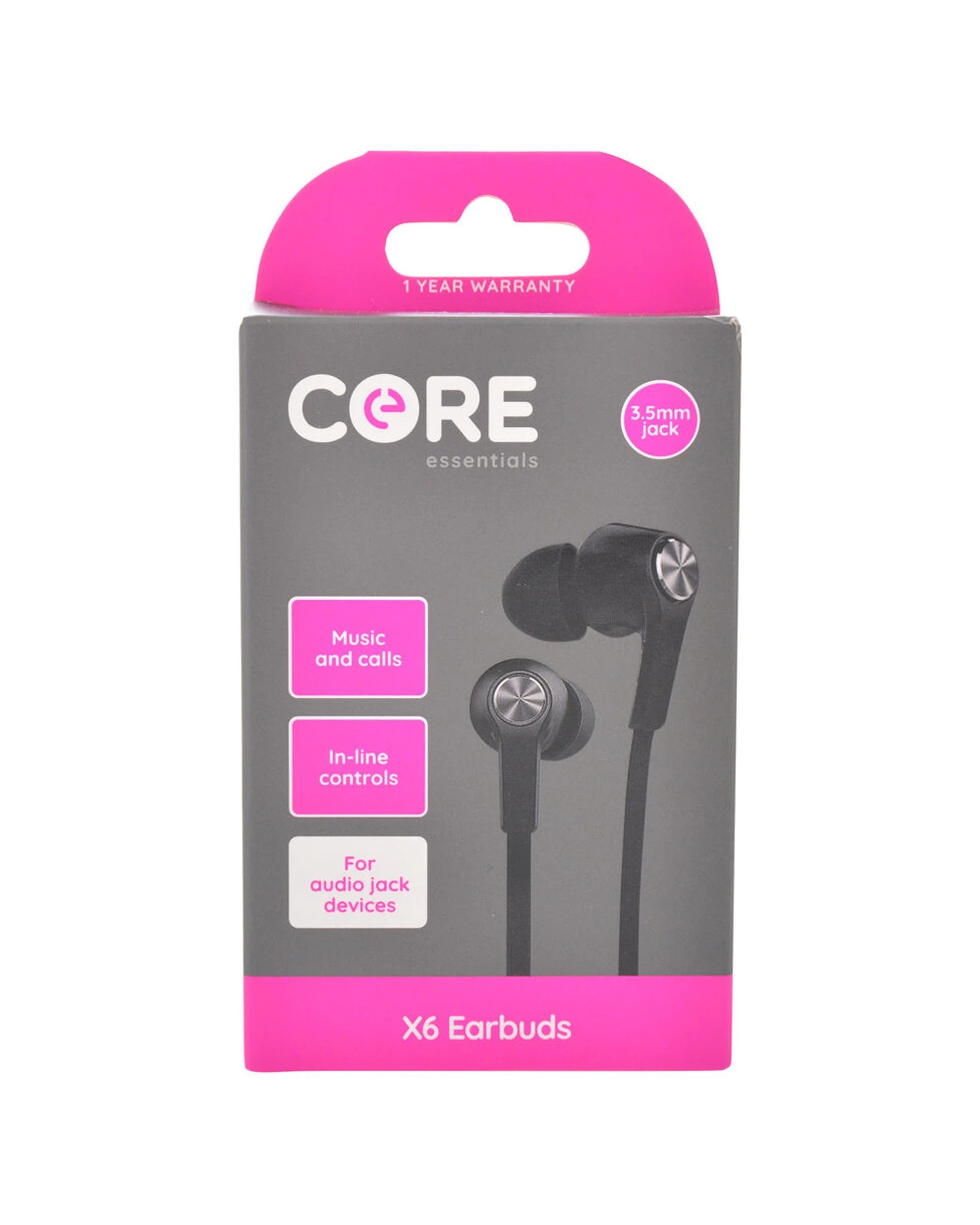 1 Core Essentials 3.5mm X6 In-Ear Earphones Earbuds With Mic Wired 1.2m Pack
 - black, 1 of 3