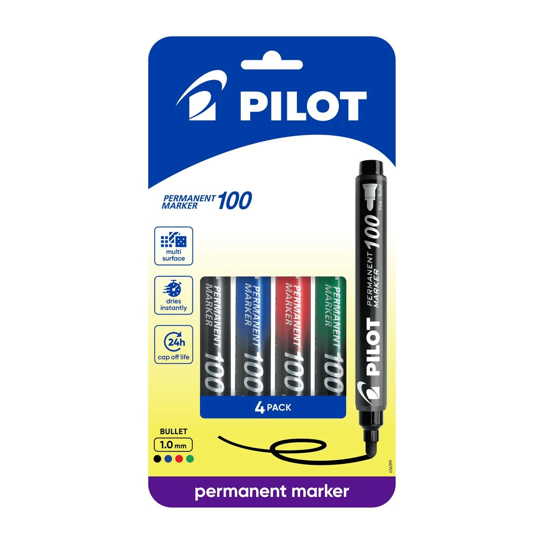 1 PILOT SCA100 Permanent Marker Bullet 1mm Assorted 4 Pack, 1 of 6