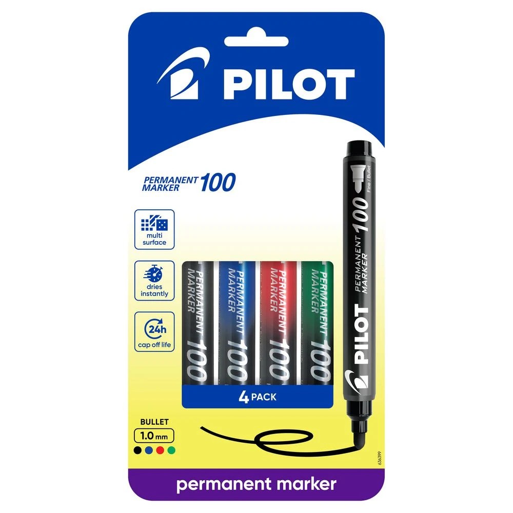 1 PILOT SCA100 Permanent Marker Bullet 1mm Assorted 4 Pack, 1 of 6