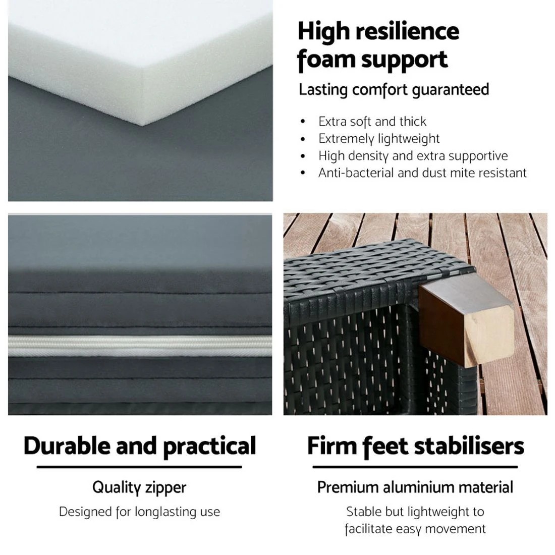 6 Gardeon Sun Lounge Wicker Lounger Outdoor Furniture Day Bed Wheels Patio - Black, 6 of 6