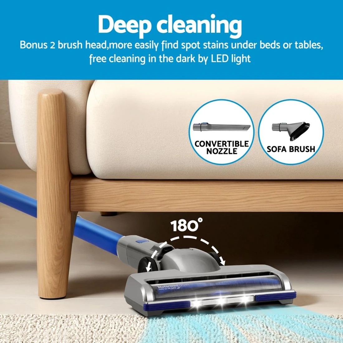 6 Devanti 300W Stick Vacuum Cleaner Cordless Self - Blue, 6 of 7