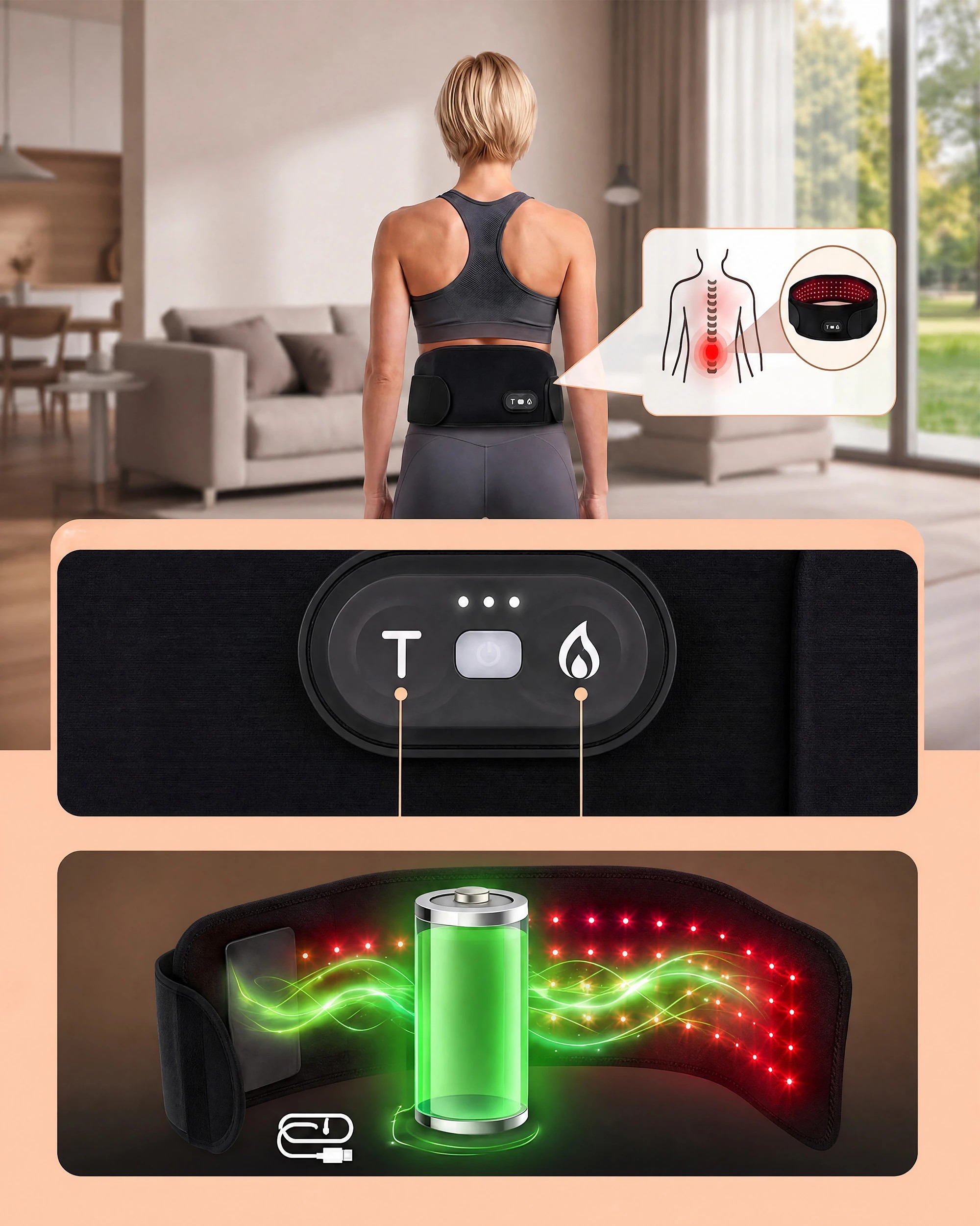 8 Advwin Red Light for Body, Cordless Red Light Belt 216 LEDs - Black, 8 of 9