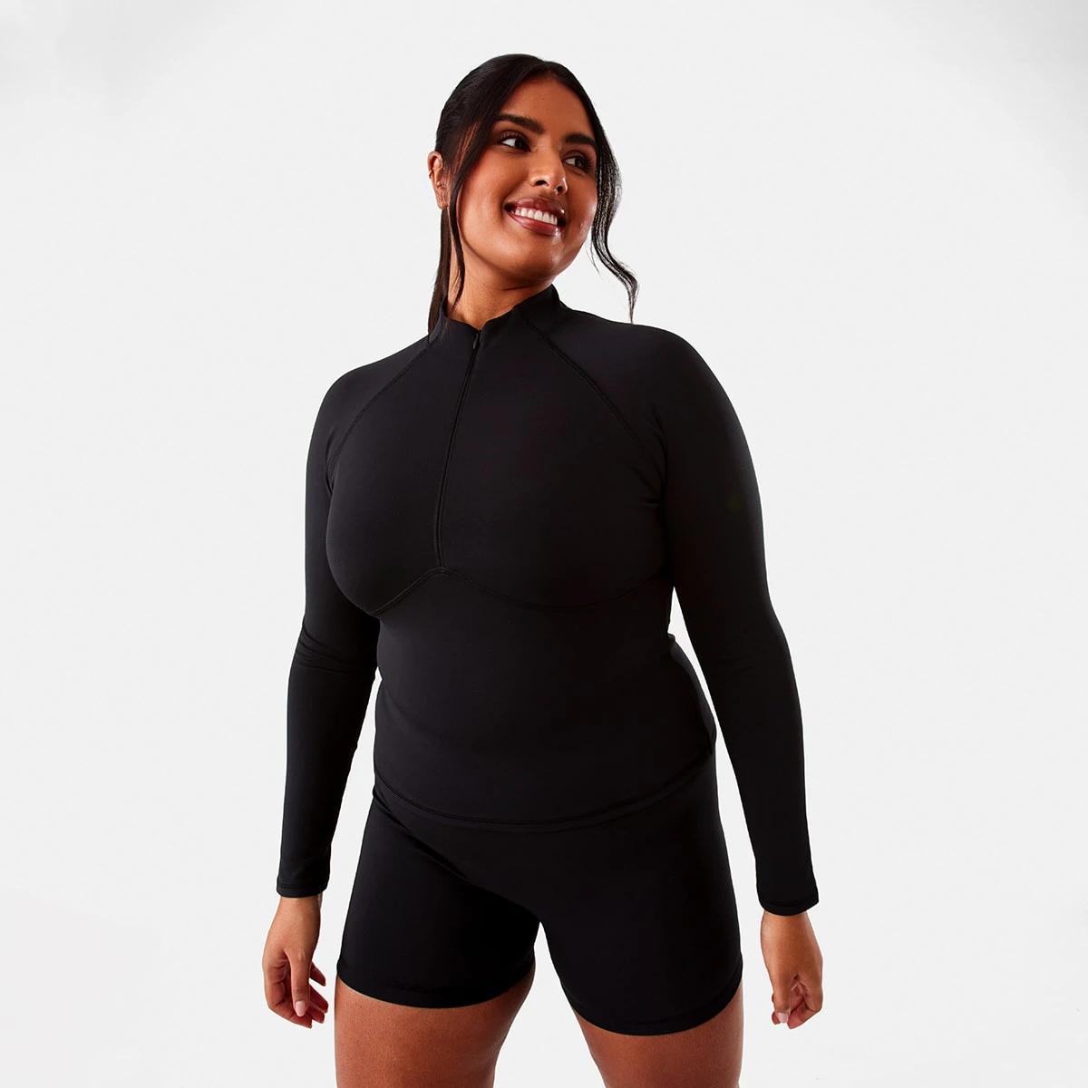 3 Active Womens Long Sleeve 1/4 Zip Ultrasoft Top BLACK, 3 of 10