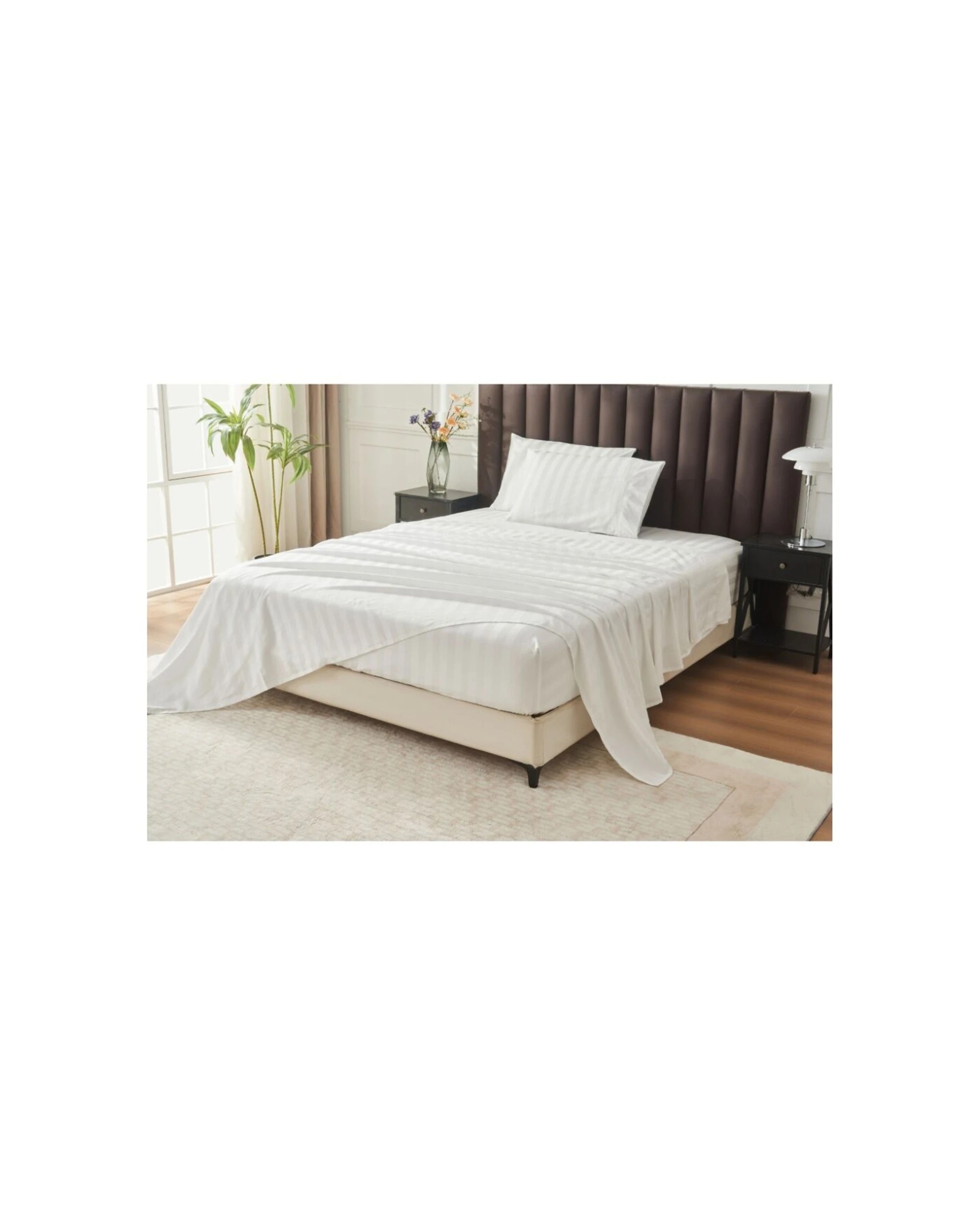 6 Grosvenor House 500TC Cotton Hotel Stripe Bed Bedding Sheet Set - King Bed - White, 6 of 7