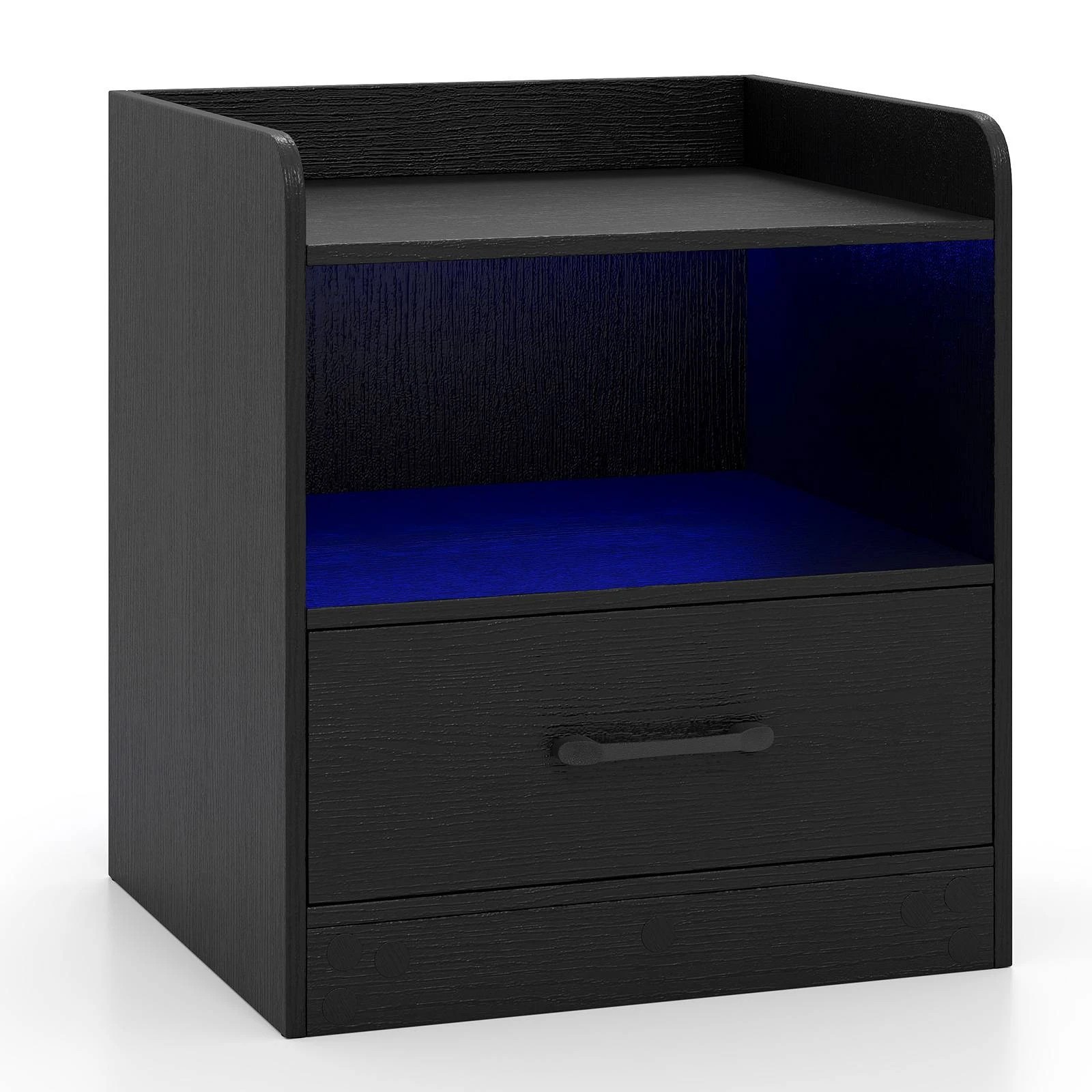 1 Costway Modern Nightstand Bedside Table w/Drawer & Colorful Light Strip, 1 of 4