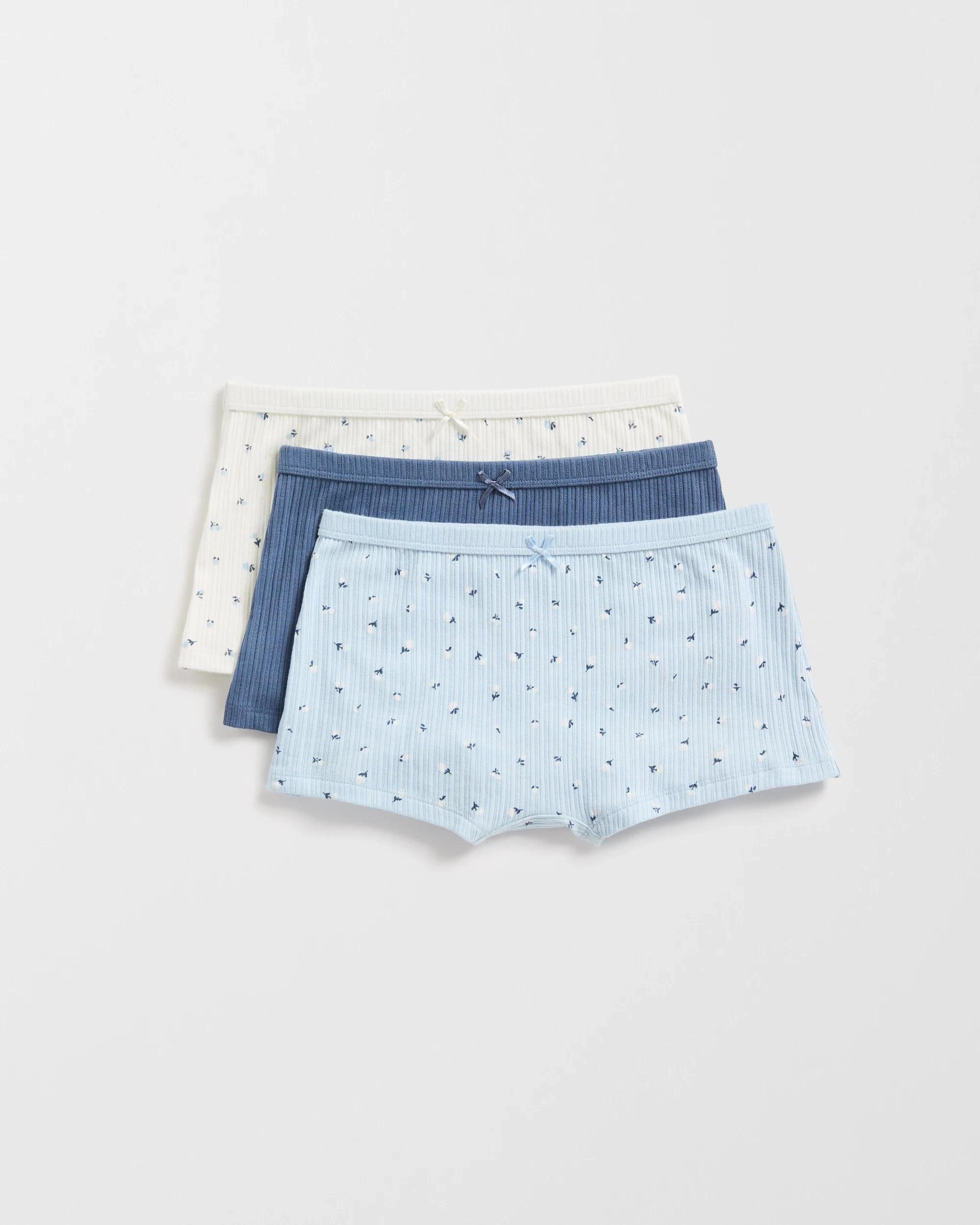 1 Australian Cotton Blend Older Girls Shorties 3 Pack - Maxx BLUE FLORAL, 1 of 2