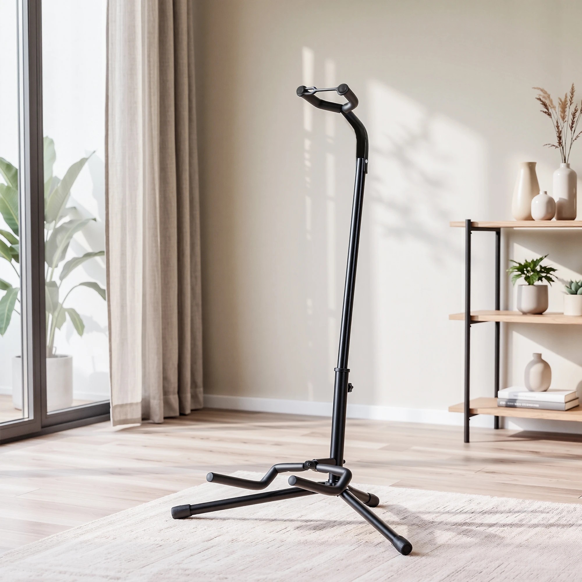2 Alpha Iron Adjustable Guitar Stand Folding Instrument Holder Acoustic Bass Rack - Black, 2 of 8