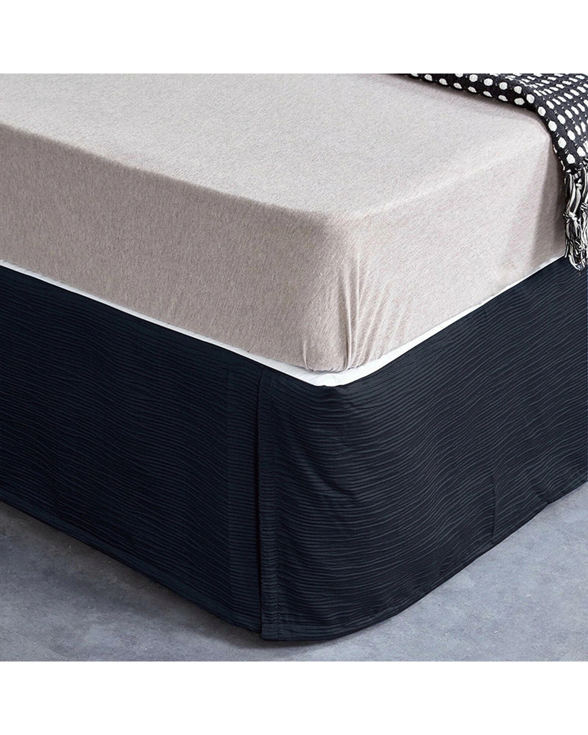 1 Cotton More Bed Skirt Valance Corrugated Seersucker Pattern - Single Bed - Charcoal, 1 of 2