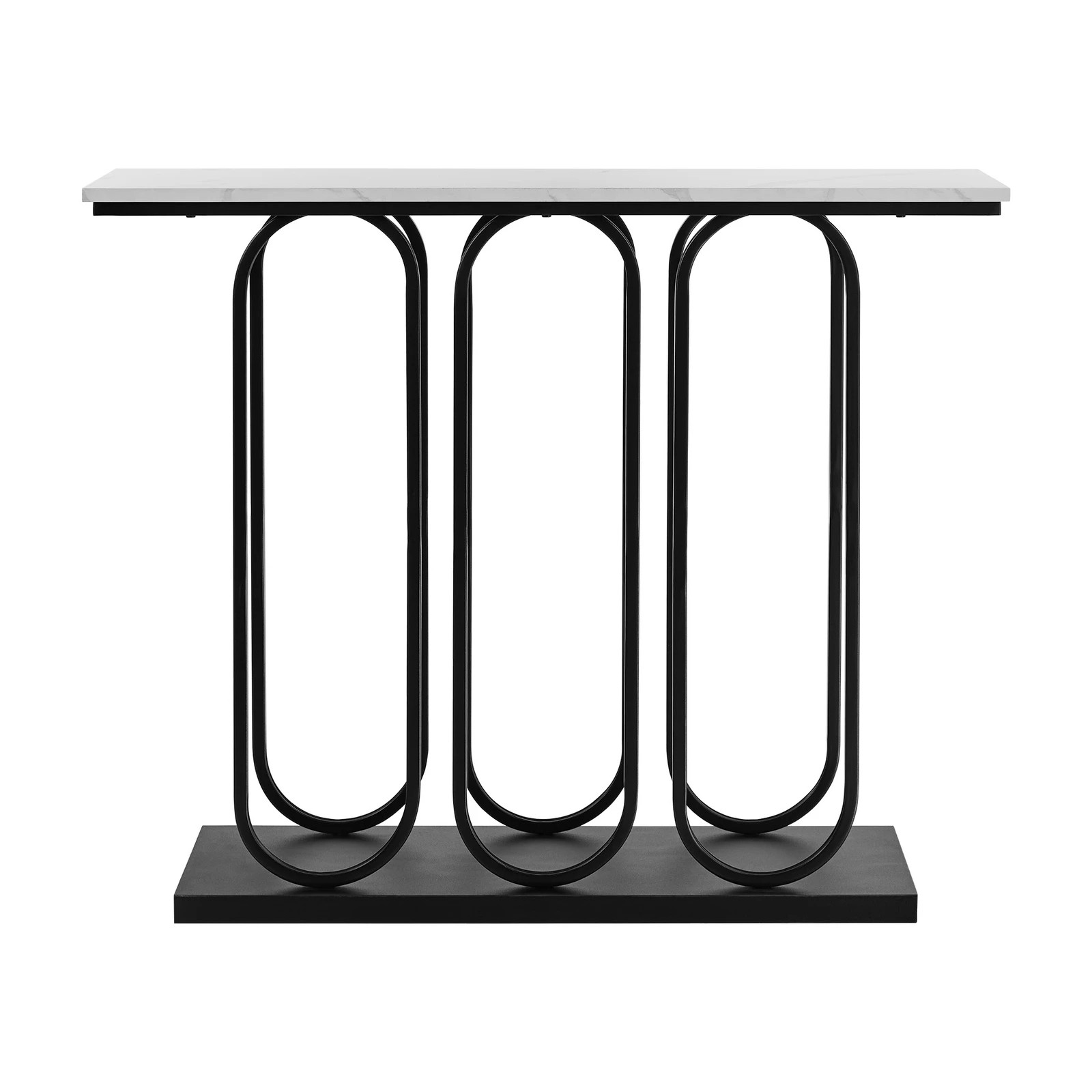 7 Oikiture Console Table Faux Marble Effect Entry Table Hallway Display - Black, 7 of 8