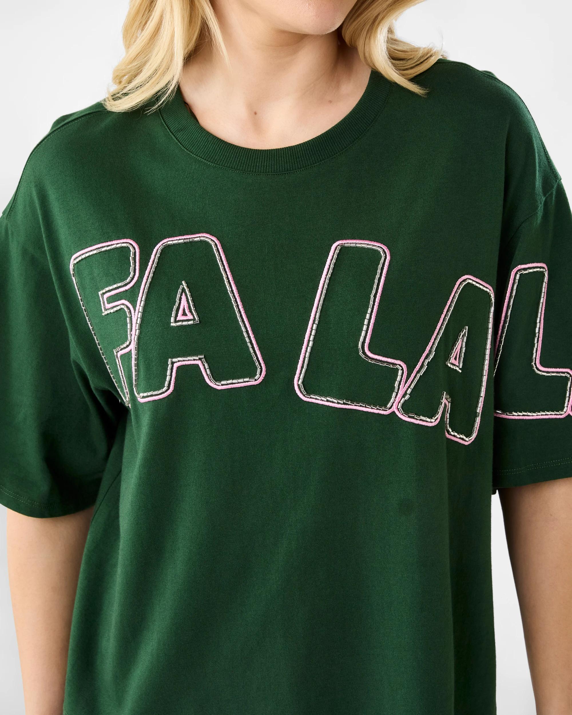 5 Short Sleeve Oversized Chopped  Christmas Beaded T-shirt Green, 5 of 6