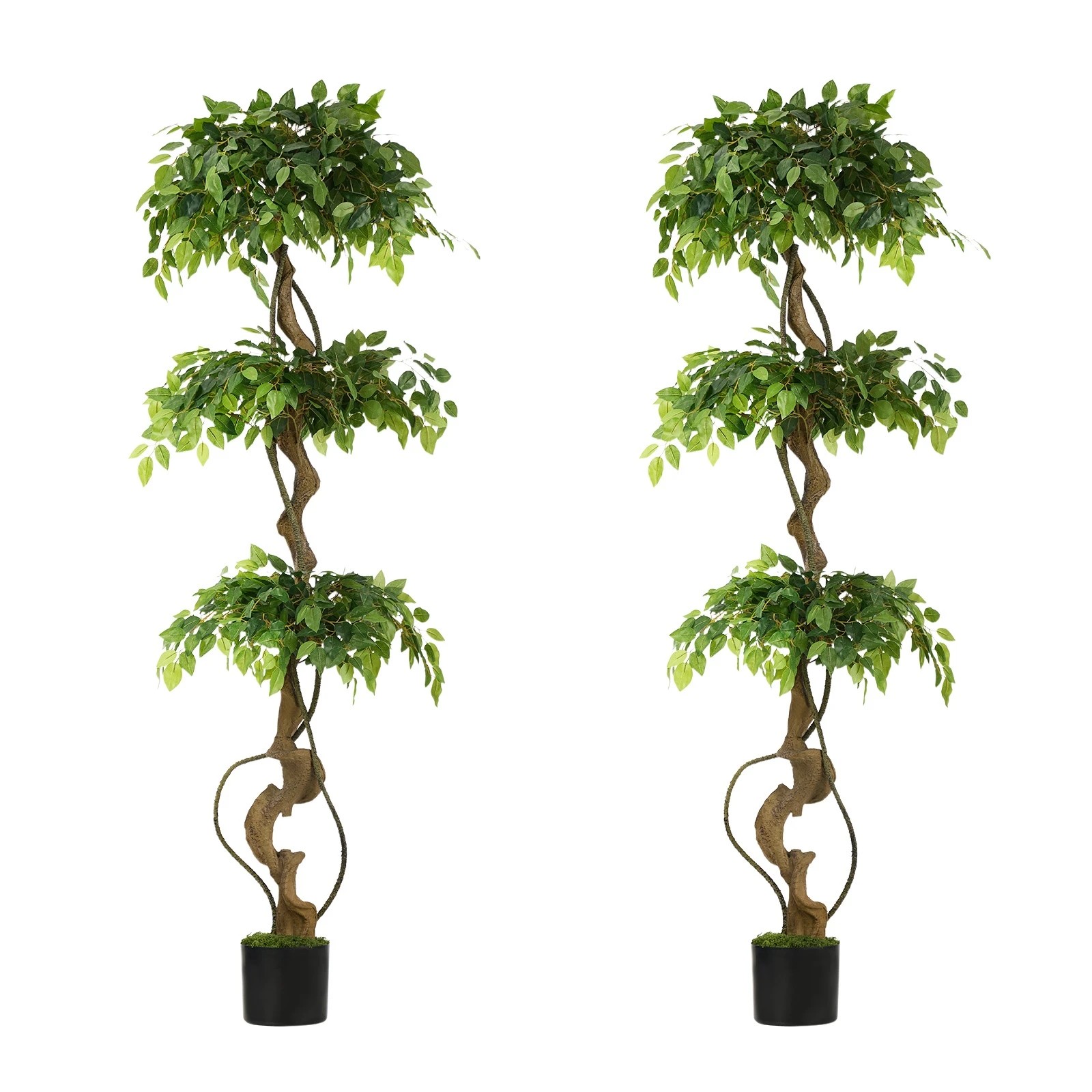 1 Livsip 2PCS Artificial Ficus Tree 180cm Large Twisted Ficus - Green, 1 of 10