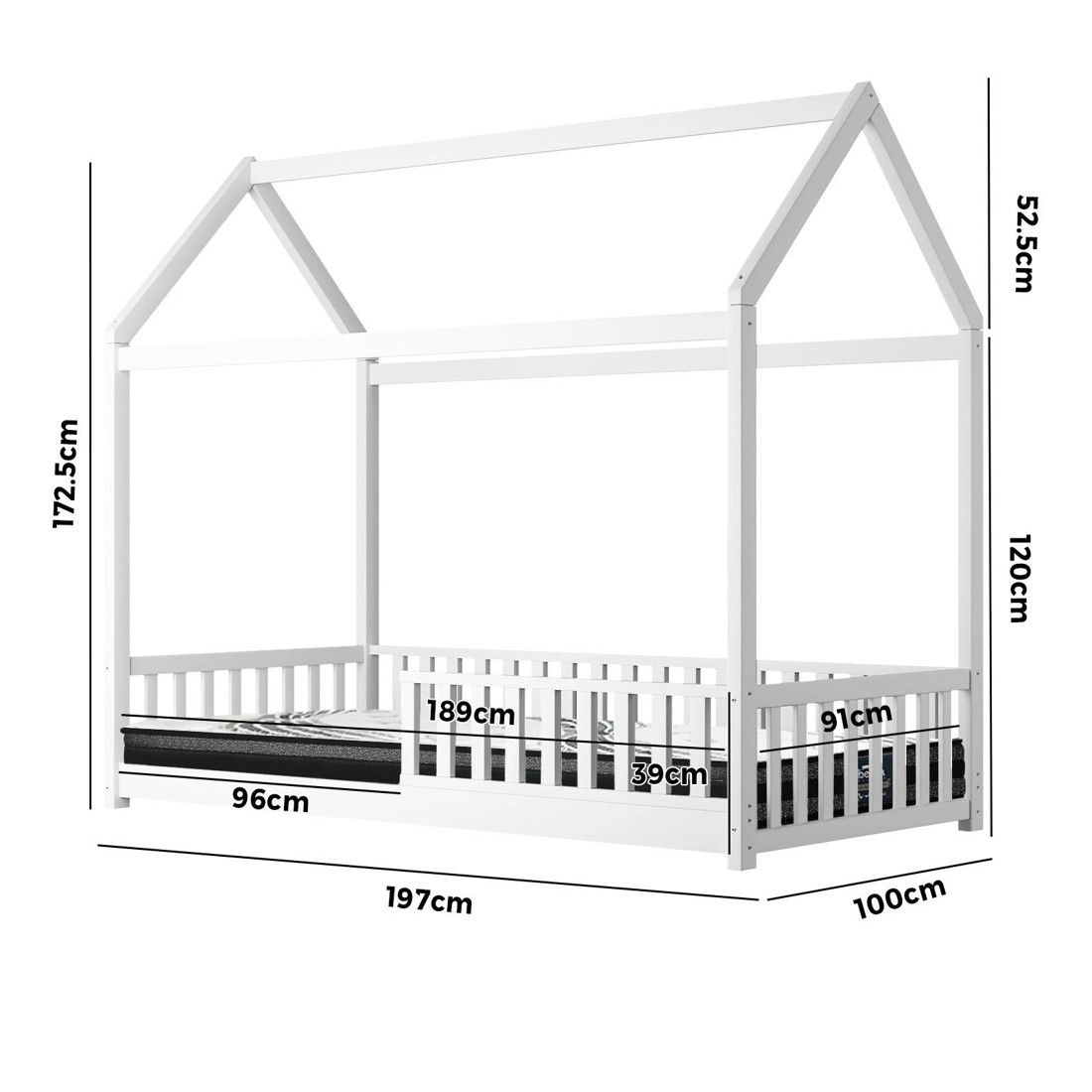 4 Oikiture Kids Bed Frame With Single Mattress Set House Frame
 - White, 4 of 10