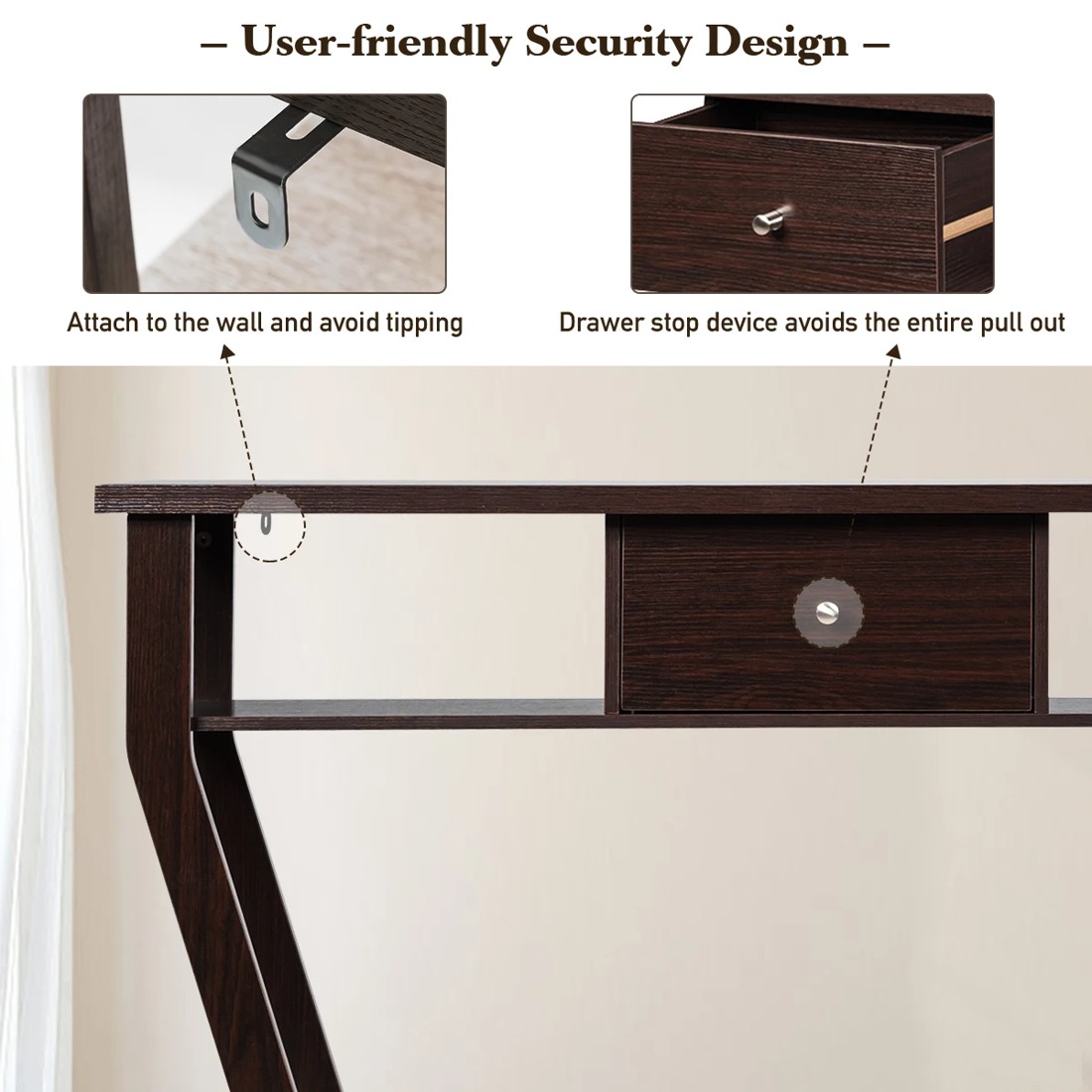 6 Costway Classical Console Table w/Drawer Hallway Table - Brown, 6 of 10