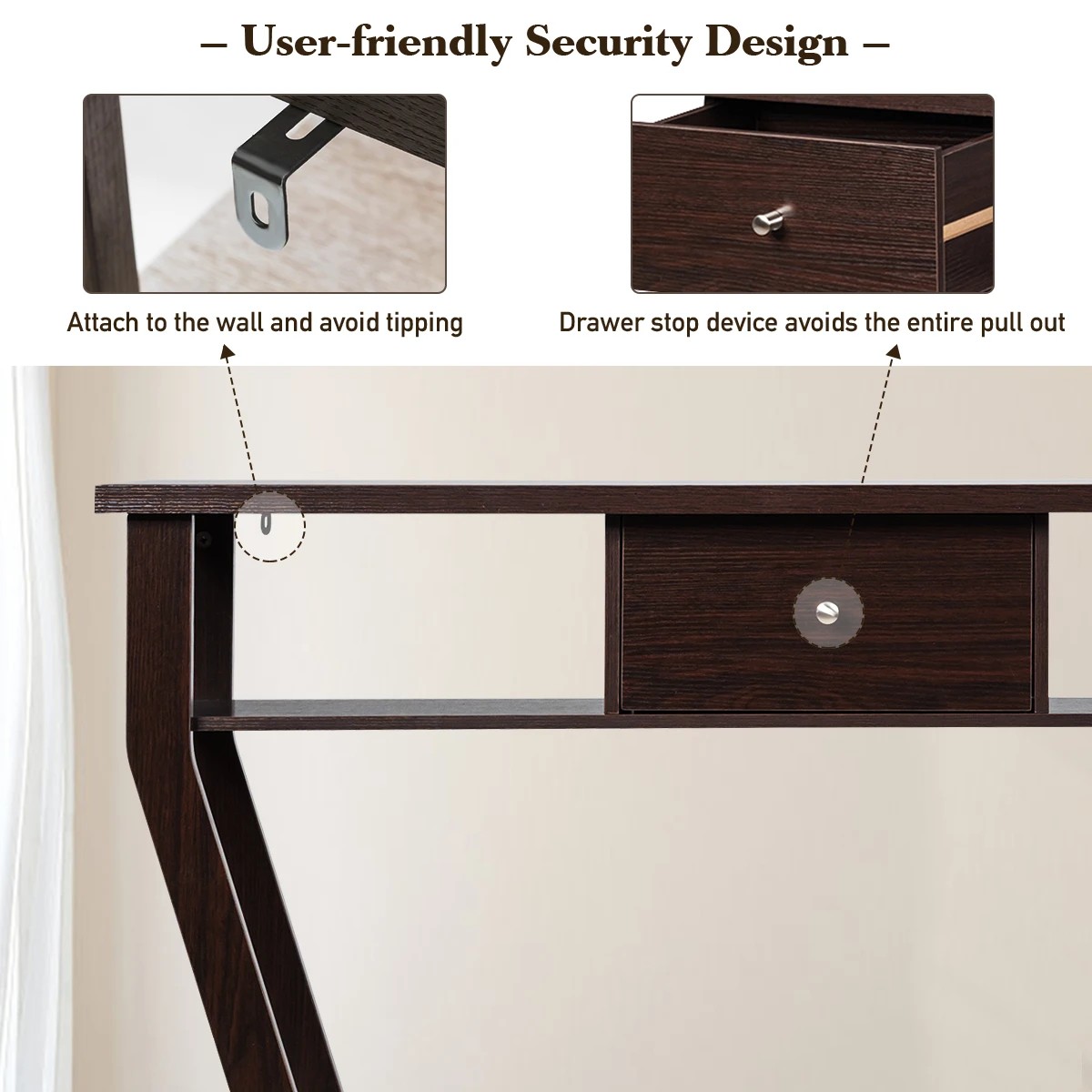 6 Costway Classical Console Table w/Drawer Hallway Table - Brown, 6 of 10