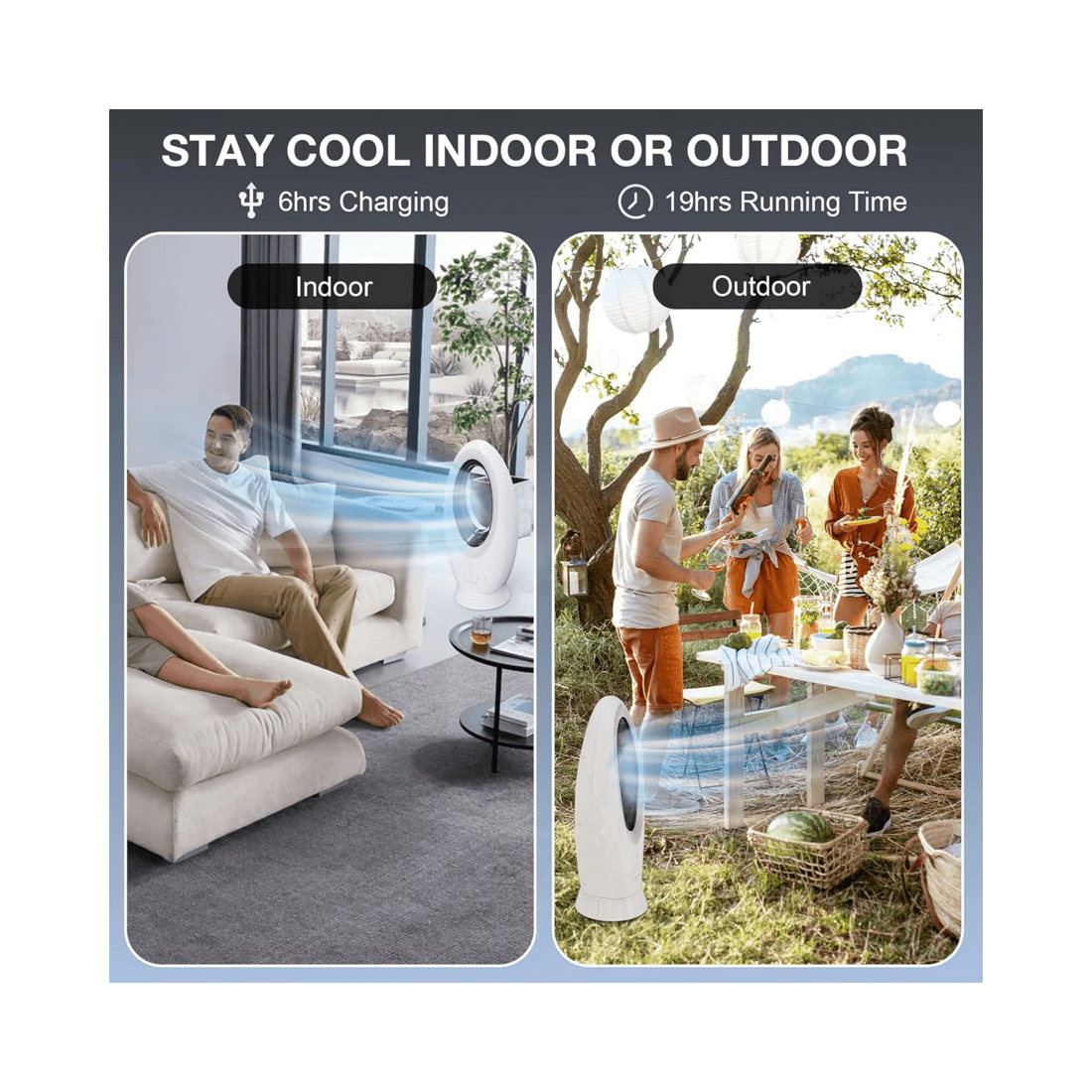 6 Advwin Wireless Bladeless Tower Fan, Outdoor Indoor Use 12000mah, 6 of 7