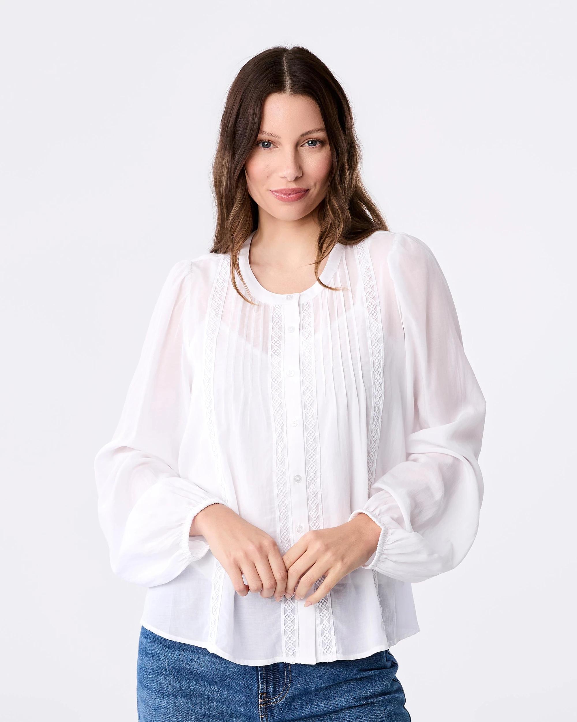 5 Long Sleeve Lace Trim Boho Top White, 5 of 5