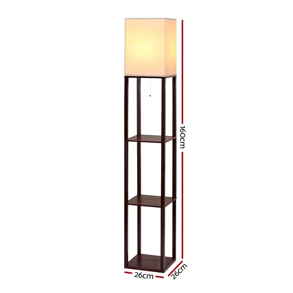 2 Artiss Floor Lamp 3 Tier Shelf Storage LED Light Stand Home Room Vintage - Brown, 2 of 7