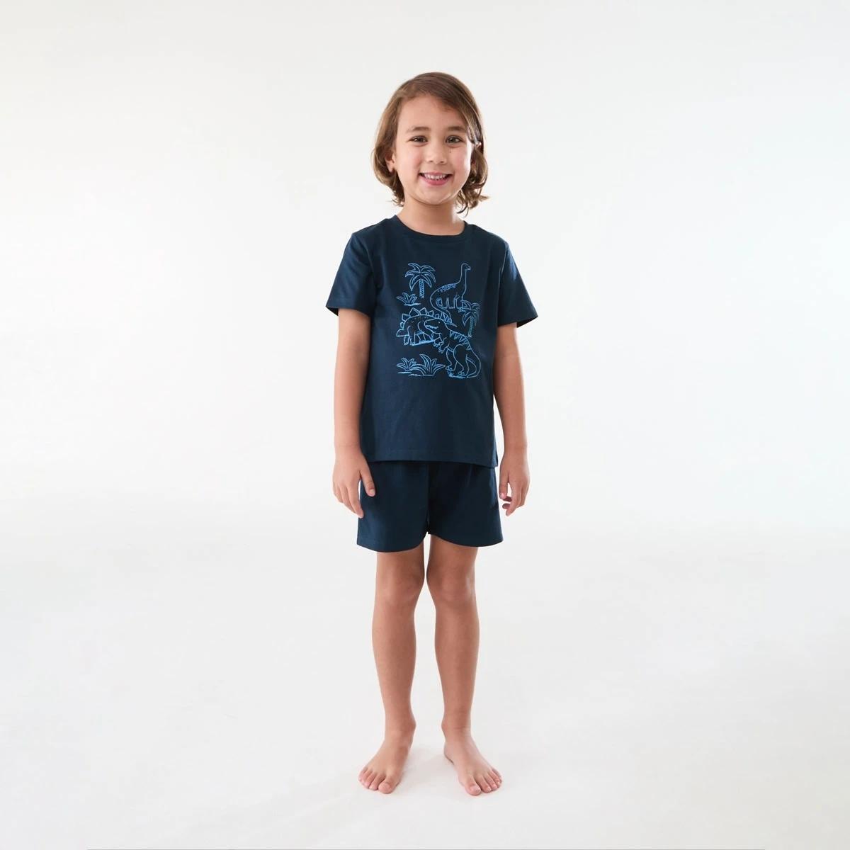 1 Short Sleeve Knit Pyjama Set NAVY DINOS, 1 of 6