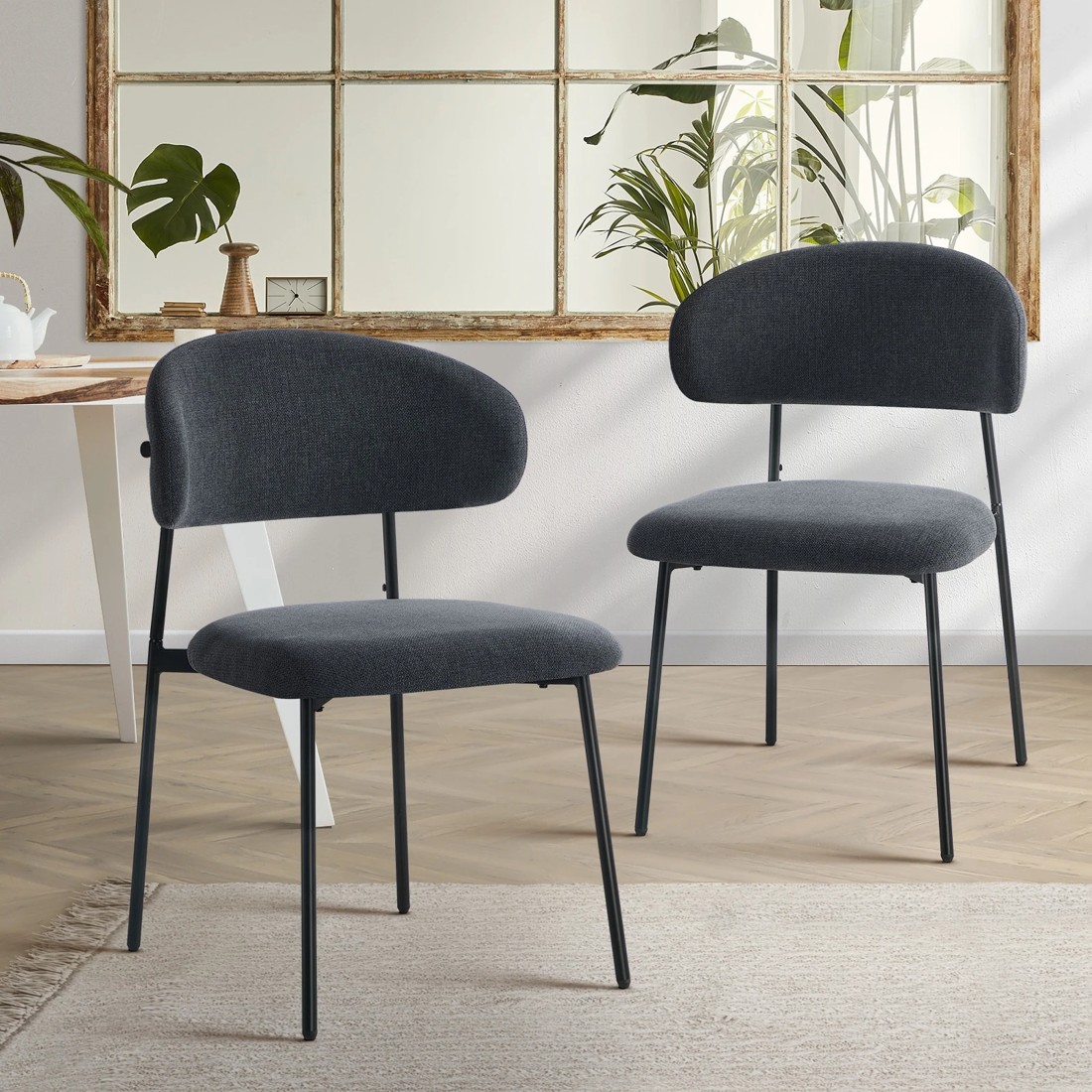 3 Oikiture 2x Dining Chairs Kitchen Lounge Seat Linen Fabric Accent Chair - Grey, 3 of 9