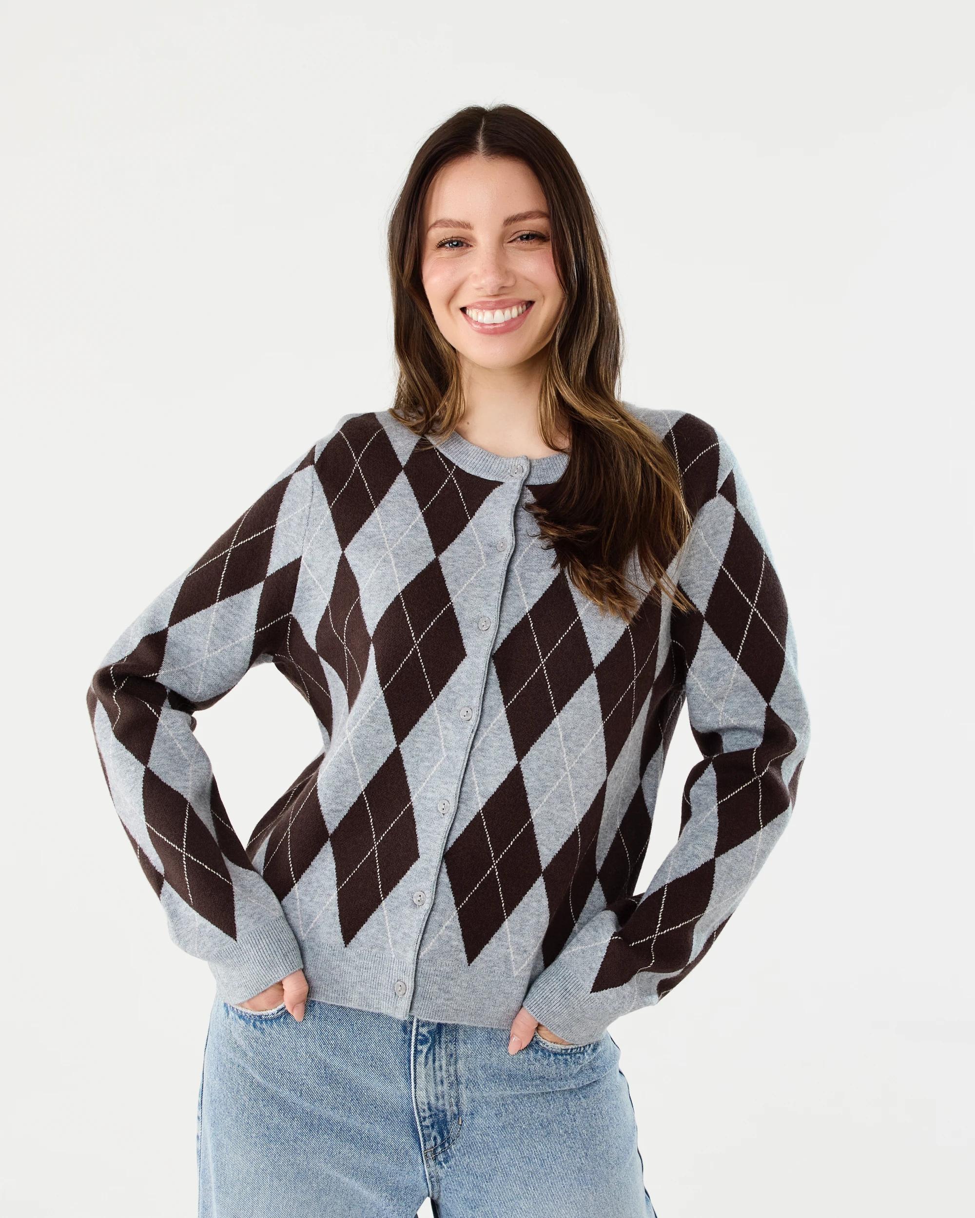 1 Lightweight Argyle Cardigan Gry Argyle, 1 of 7