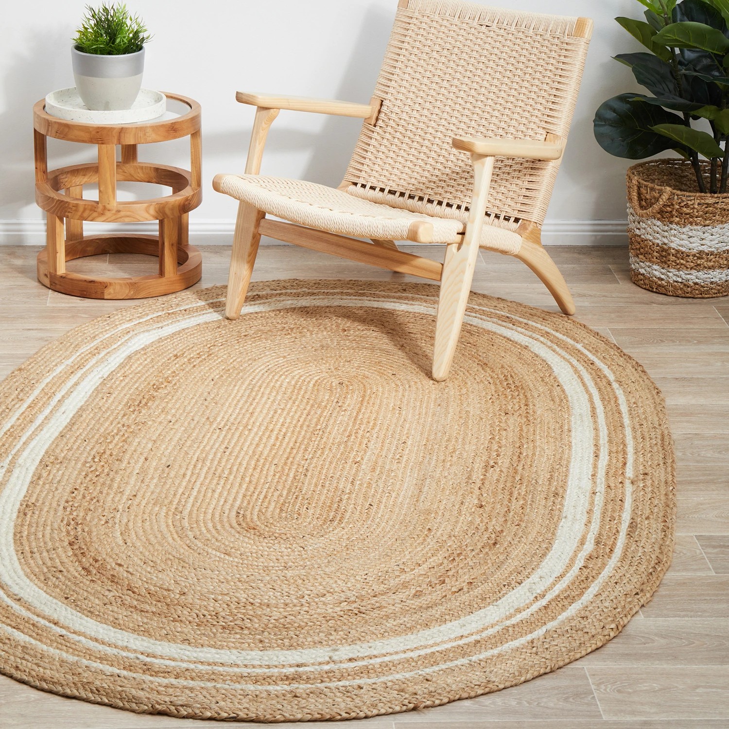 3 Common Ground Rugs Drift 111 280x190cm - Large Oval Hand Braided Jute Rug - Natural, 3 of 9