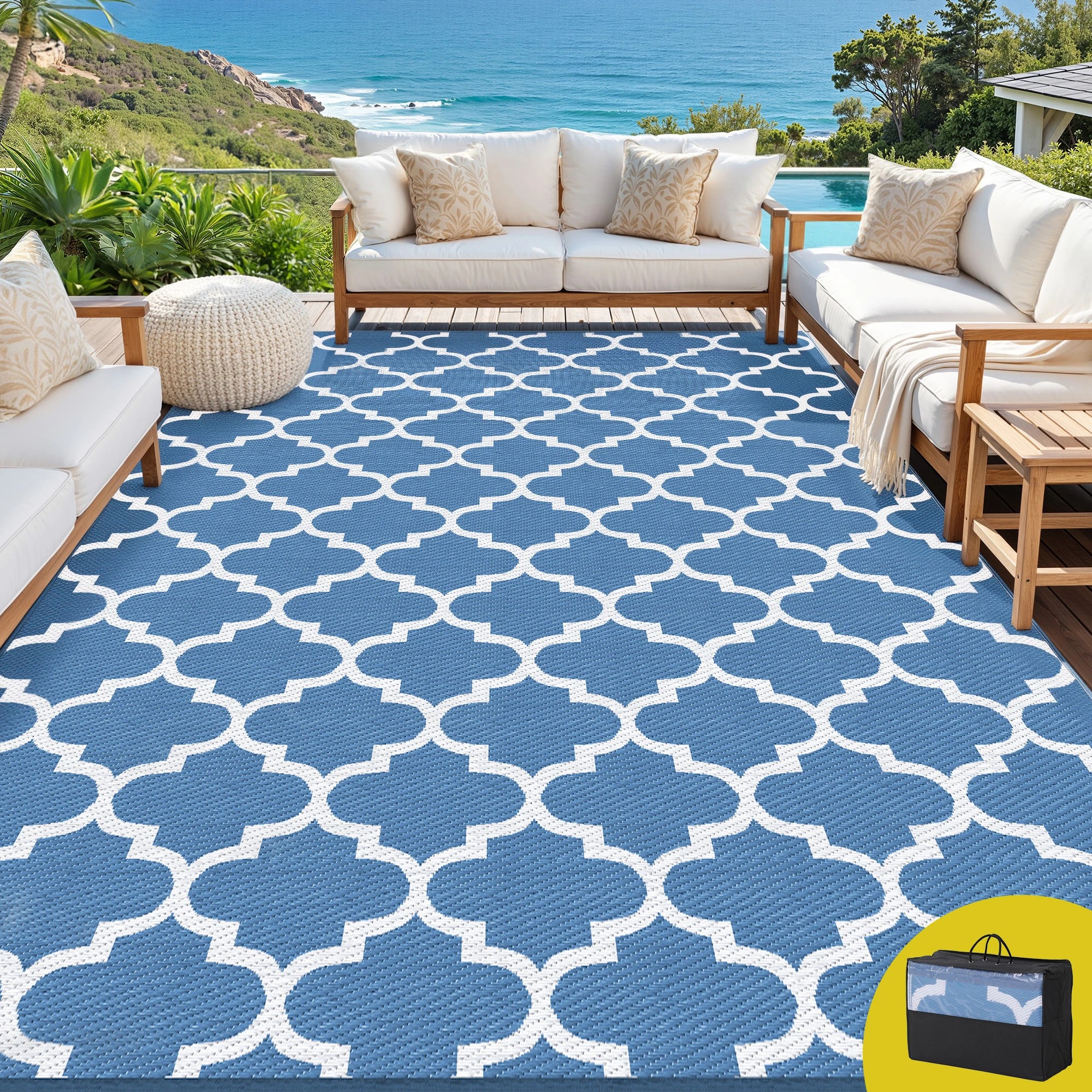 7 Gardeon Outdoor Rugs 274x366cm Large Carpet Reversible Area Mat PP Dual-Sided Patio Rug - Blue, 7 of 7
