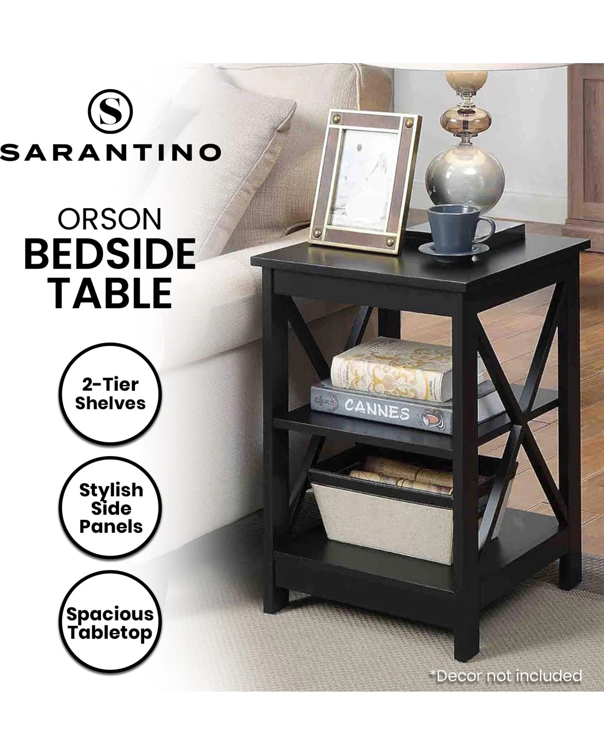 10 Sarantino Orson 2-tier Bedside Table - Black, 10 of 10