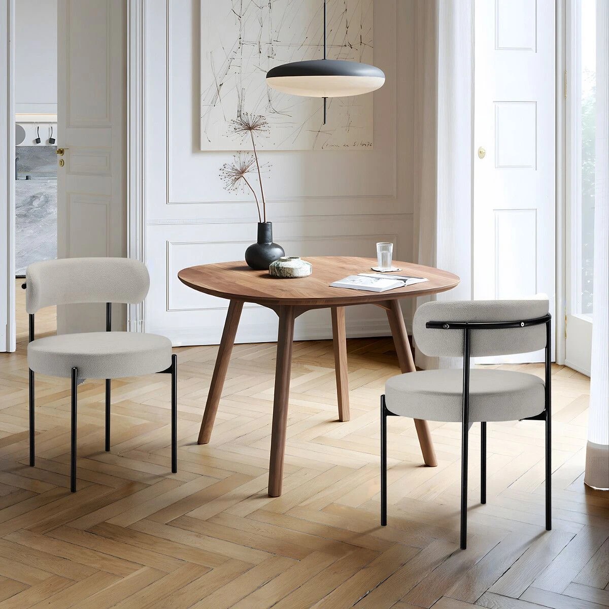 2 Ausway 2x Boucle Dining Chairs Round Sherpa Upholstered, 2 of 5