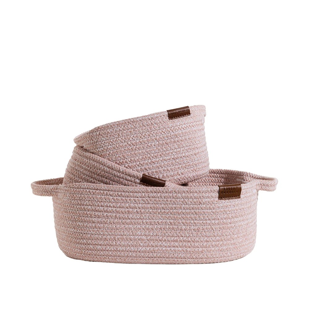 1 Living Textiles 3 Piece Cotton Rope Nursery Storage Basket Set – Pink, 1 of 5