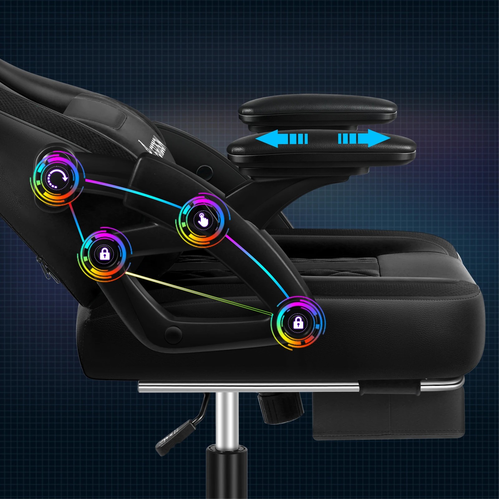 2 Alfordson Gaming Chair Office Massage 12 RGB LED Computer Leather - All Black, 2 of 10