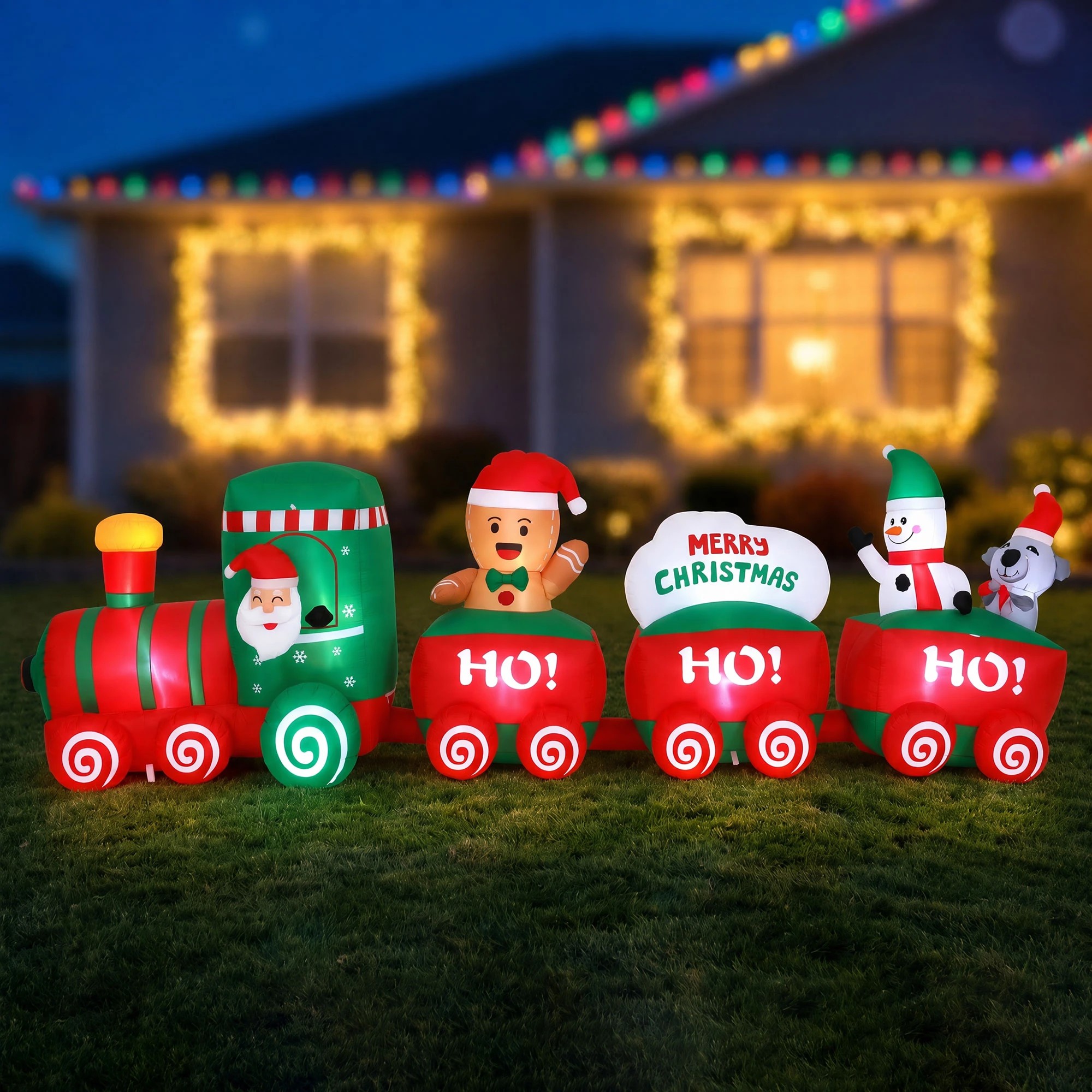 5 Jingle Jollys Christmas Inflatable Santa Train 3.6M Length LED Decorations Illuminated - Multi, 5 of 9