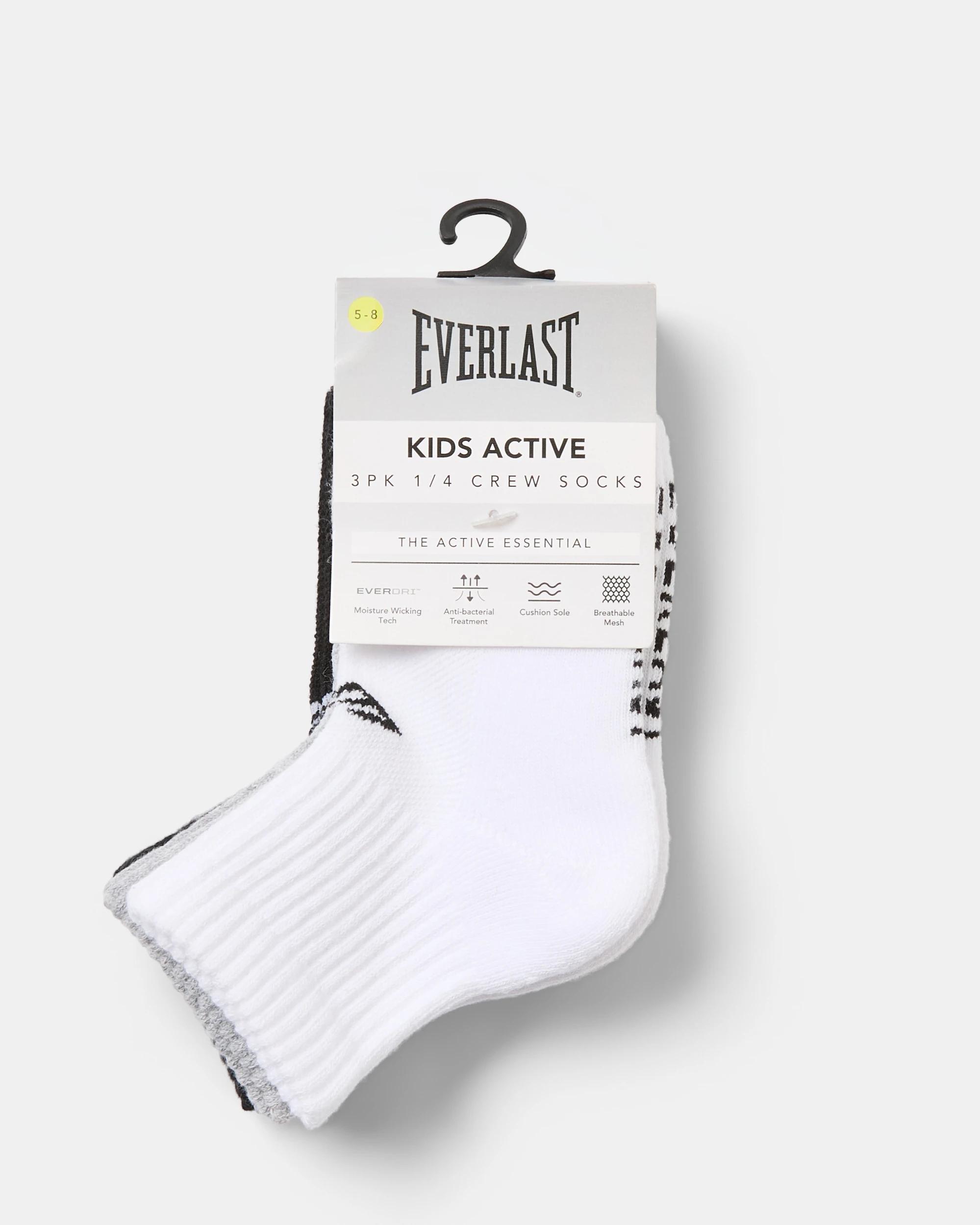 3 3 Pack Everlast Kids Quarter Crew Socks Blk Wh Gry, 3 of 3