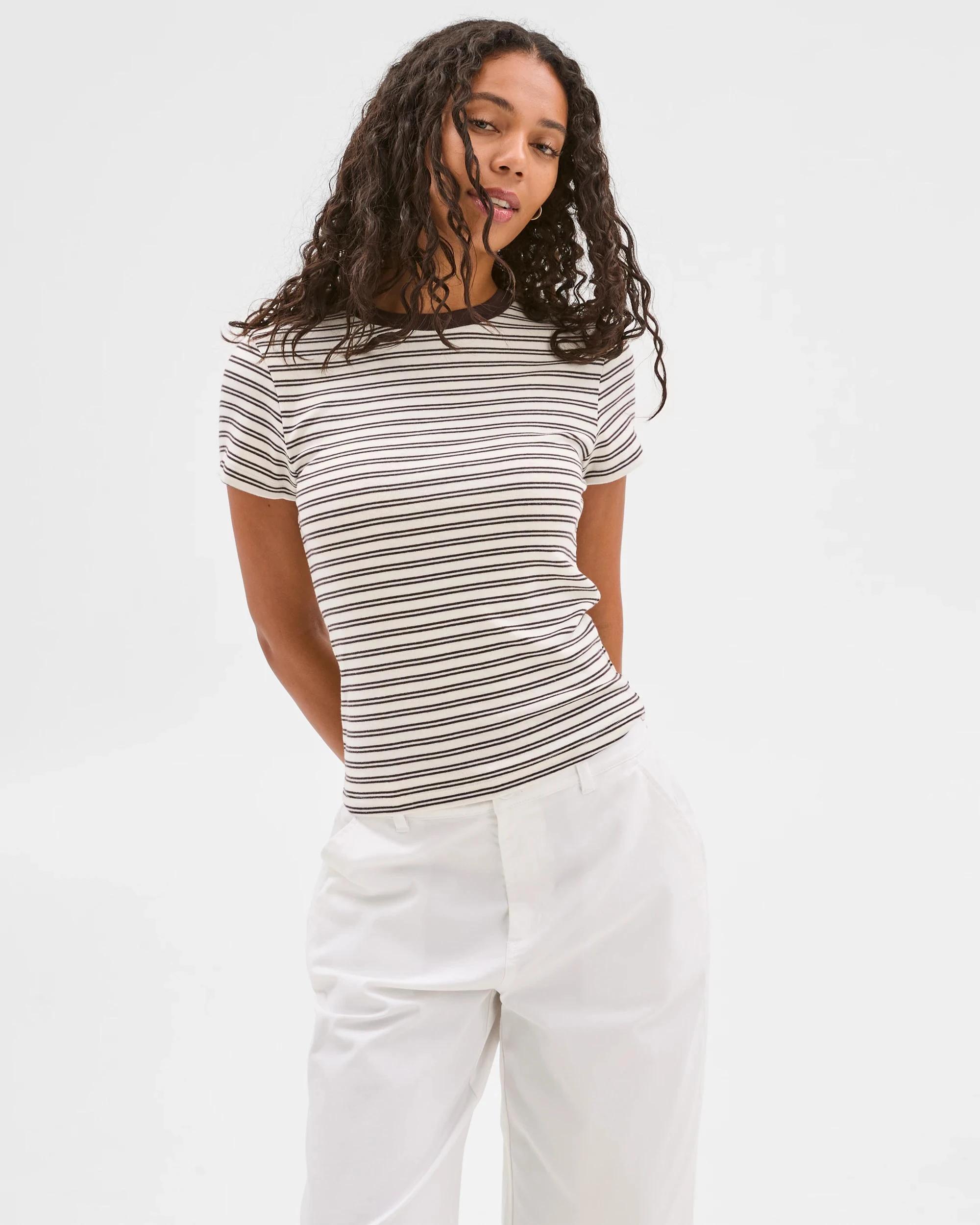 1 Target Australian Cotton Blend Stretch T-Shirt CLOUD DANCER/BRUNETTE STRIPE, 1 of 6