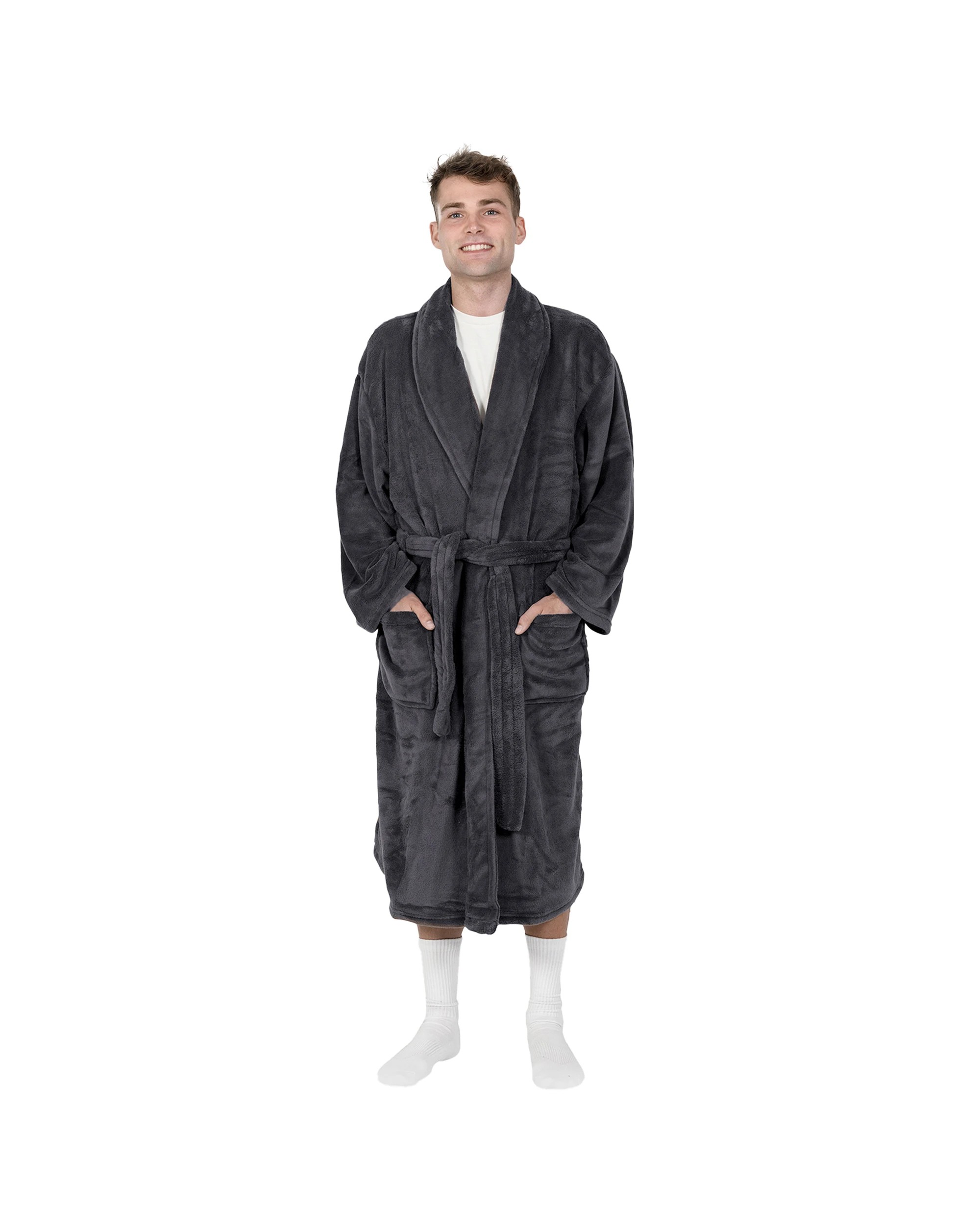 4 Bambury Soft Microplush Coral Fleece Bathrobe Dressing Gown Size Medium/Large - Charcoal, 4 of 4